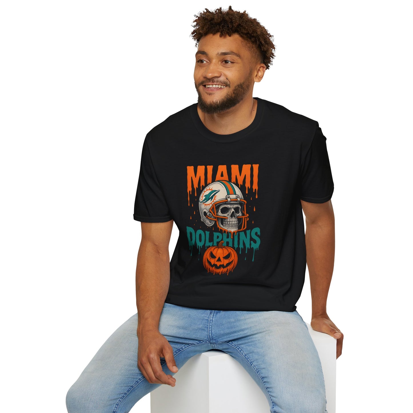 Miami Dolphins Halloween Unisex T-Shirt, Football Fan Tee, Spooky Sports Shirt, Game Day Wear, Fun Halloween Apparel