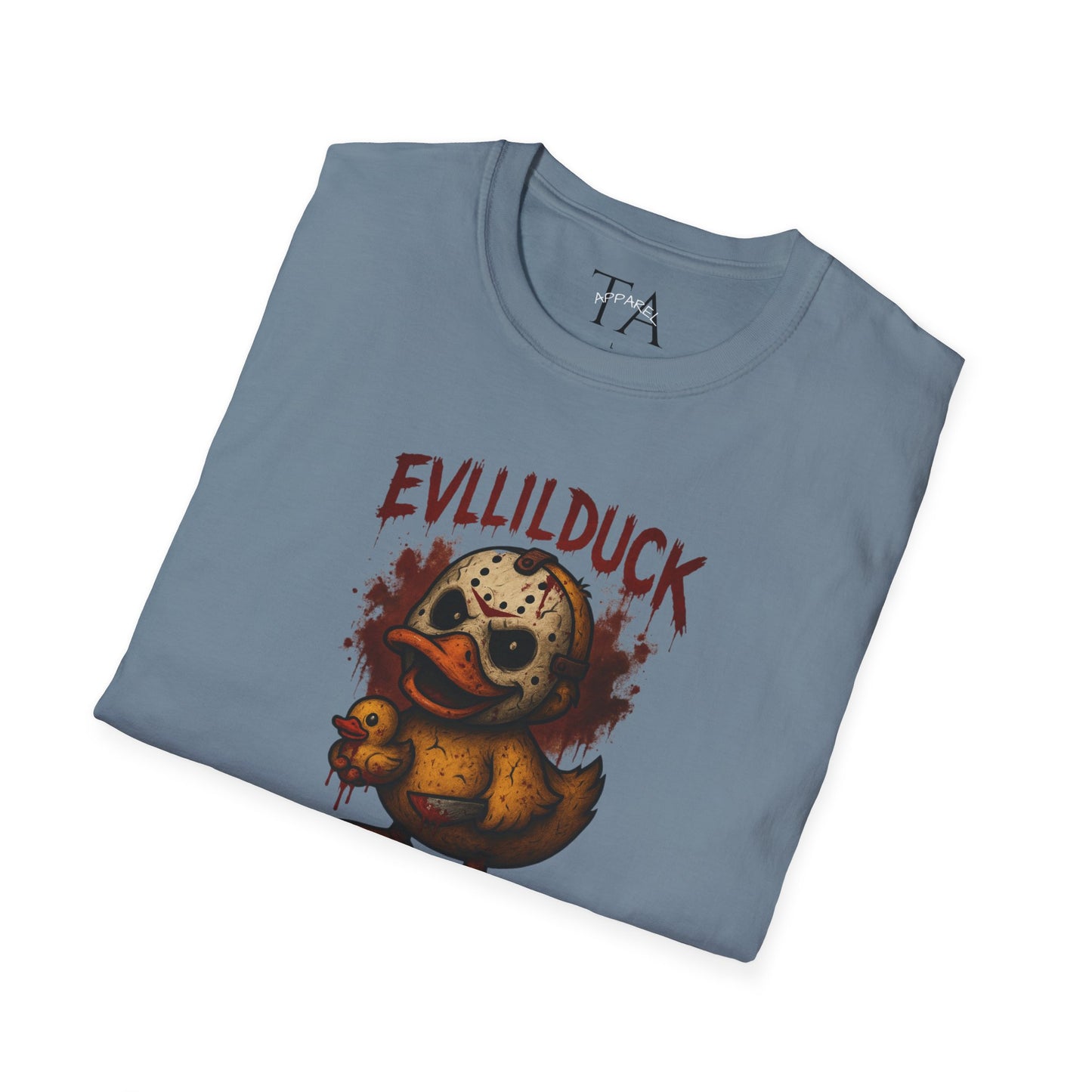 EVLLILDUCK Funny Graphic T-Shirt, Cute Duck Shirt, Unisex Softstyle Tee, Gift for Kids, Funny Quirky T-Shirt, Casual Wear, Halloween Apparel