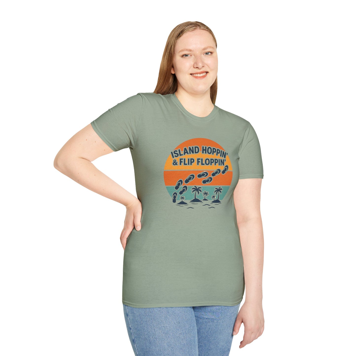 Island Hoppin' Flip Floppin' Unisex Softstyle T-Shirt, Beach T-Shirt, Vacation Apparel, Summer Wear, Casual T-Shirt, Graphic Tee