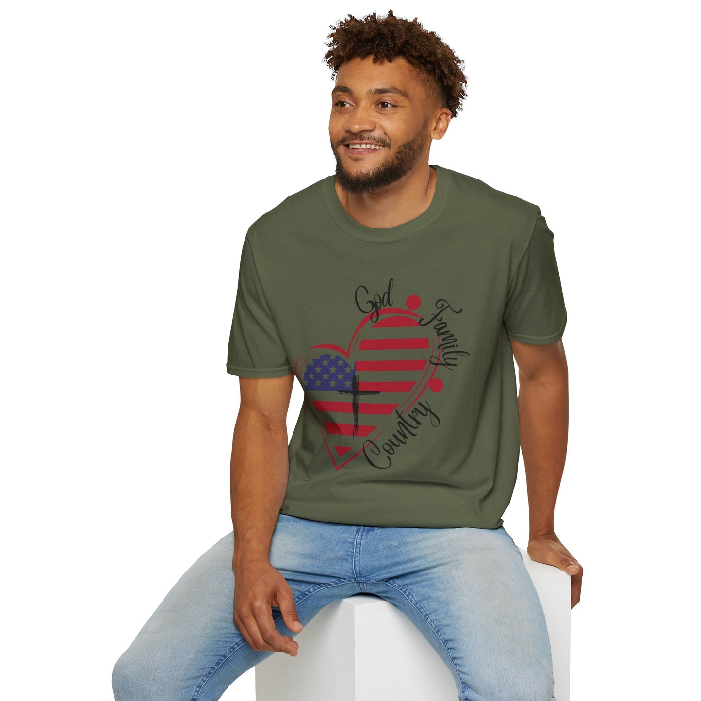 Patriotic Heart T-Shirt — "God Family Country" USA Flag Graphic