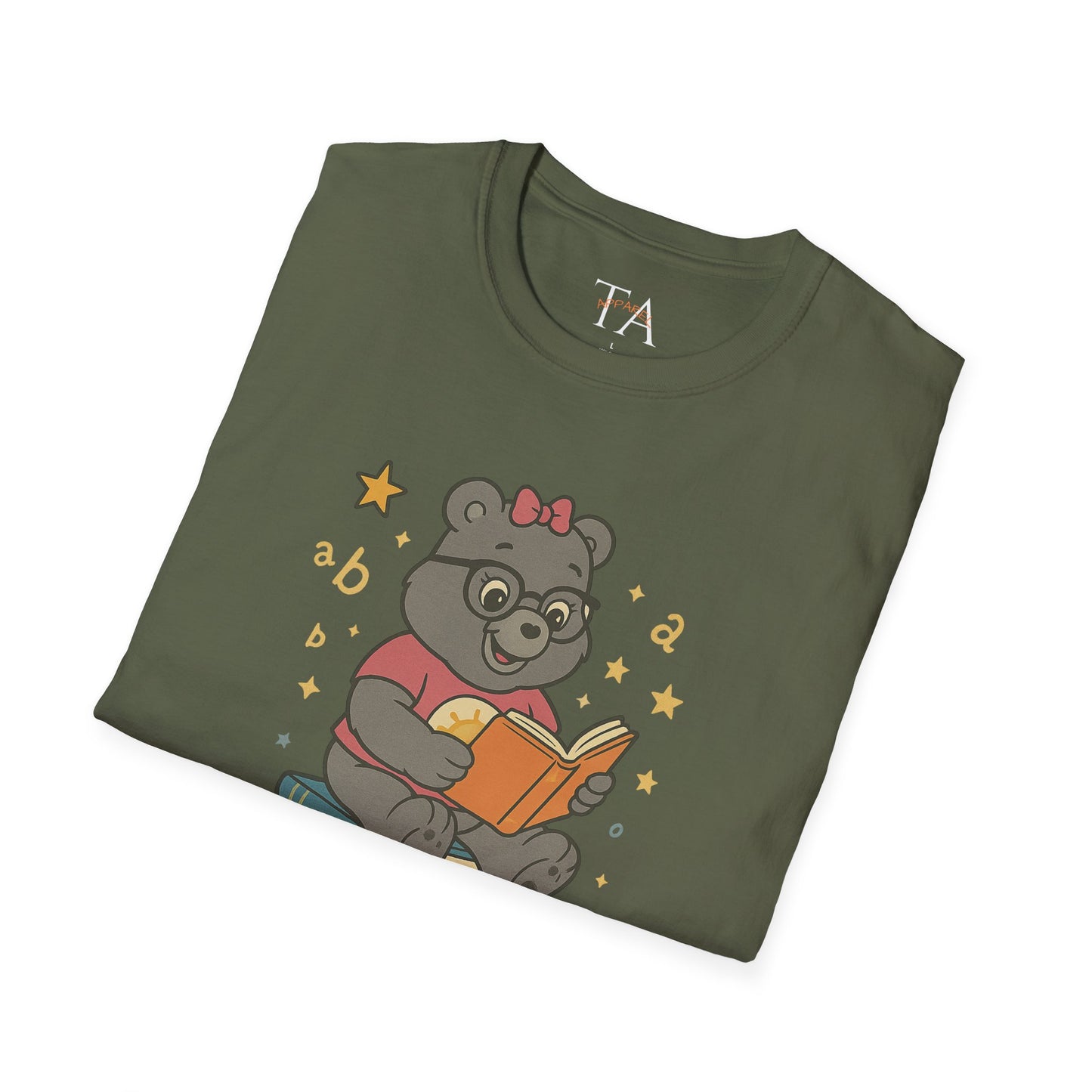 Carebear Jr Book Design Unisex Softstyle T-Shirt, Kids Graphic Tee, Children Reading Shirt, Cute Bear Illustration Top, Retro Style Apparel
