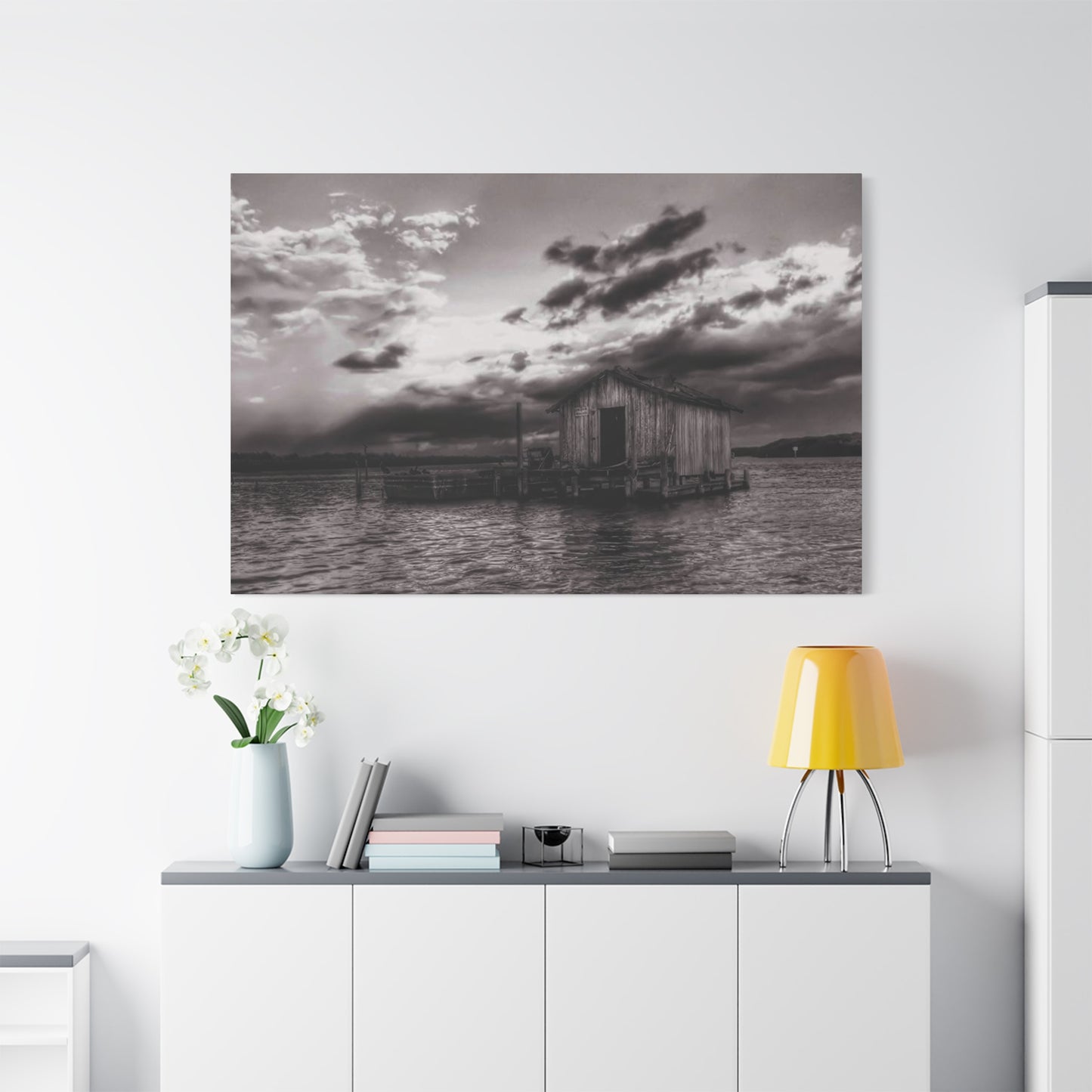 Serene Landscape Canvas Art, Rustic Home Decor, Black and White Wall Art, Perfect for Living Room, Gift for Nature Lovers