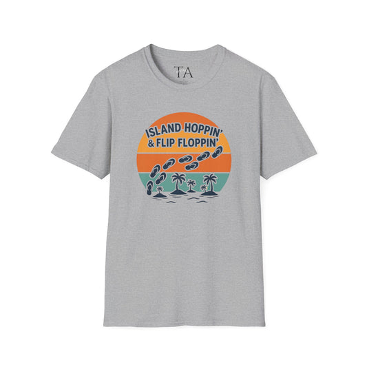 Island Hoppin' Flip Floppin' Unisex Softstyle T-Shirt, Beach T-Shirt, Vacation Apparel, Summer Wear, Casual T-Shirt, Graphic Tee