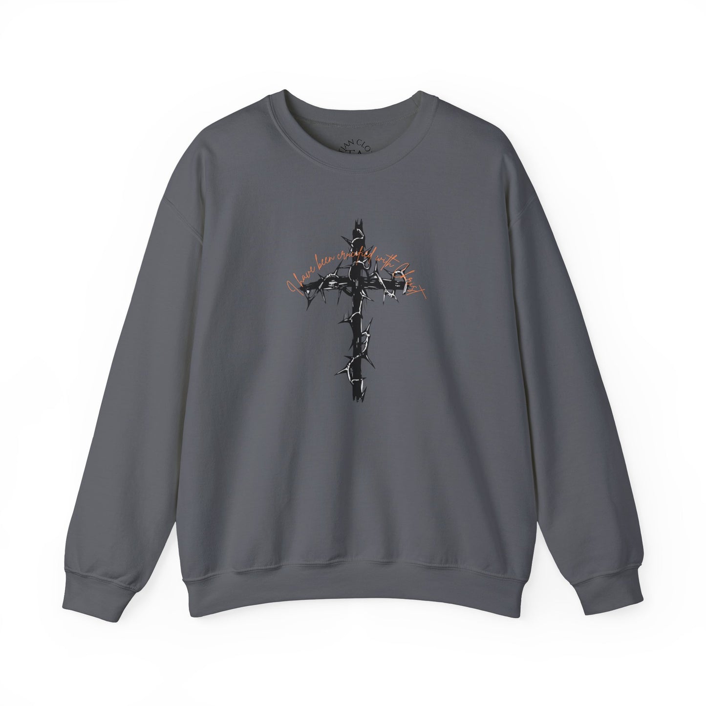 Faith Inspired Crewneck Sweatshirt Barbed Cross Design with Galatians 2:20