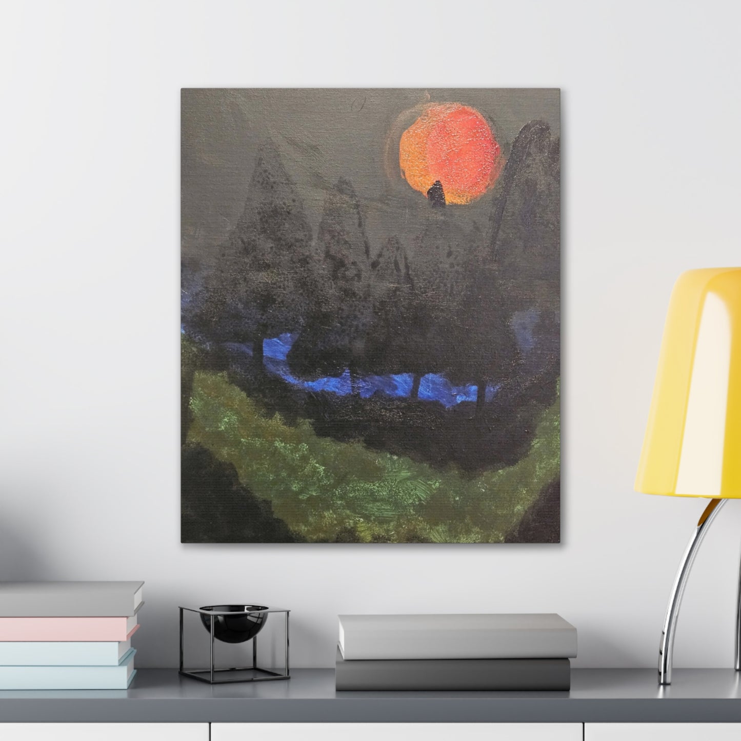 Blood Moon Canvas Wall Art, Landscape Painting, Home Decor, Living Room Decor, Office Art, Gift for Nature Lovers, Sunset Wall Decor