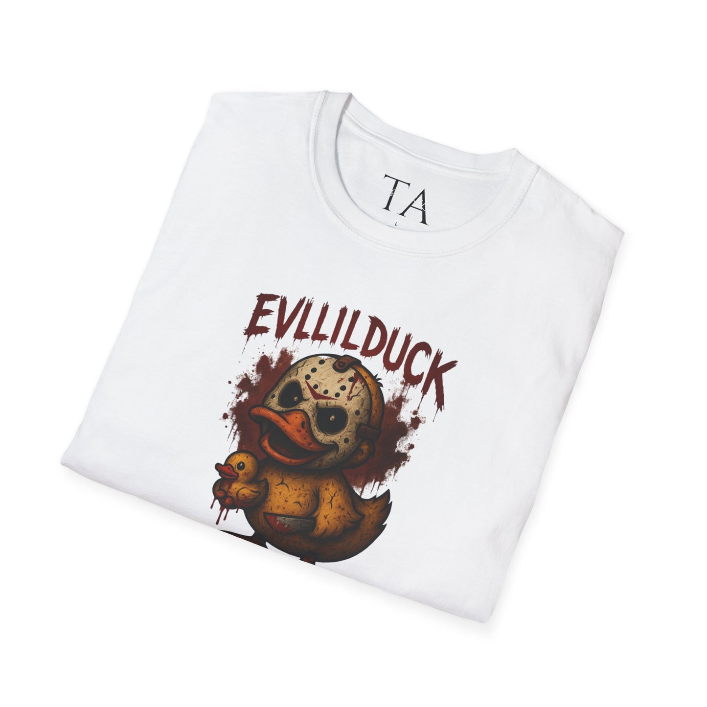 EVLLILDUCK Funny Graphic T-Shirt, Cute Duck Shirt, Unisex Softstyle Tee, Gift for Kids, Funny Quirky T-Shirt, Casual Wear, Halloween Apparel