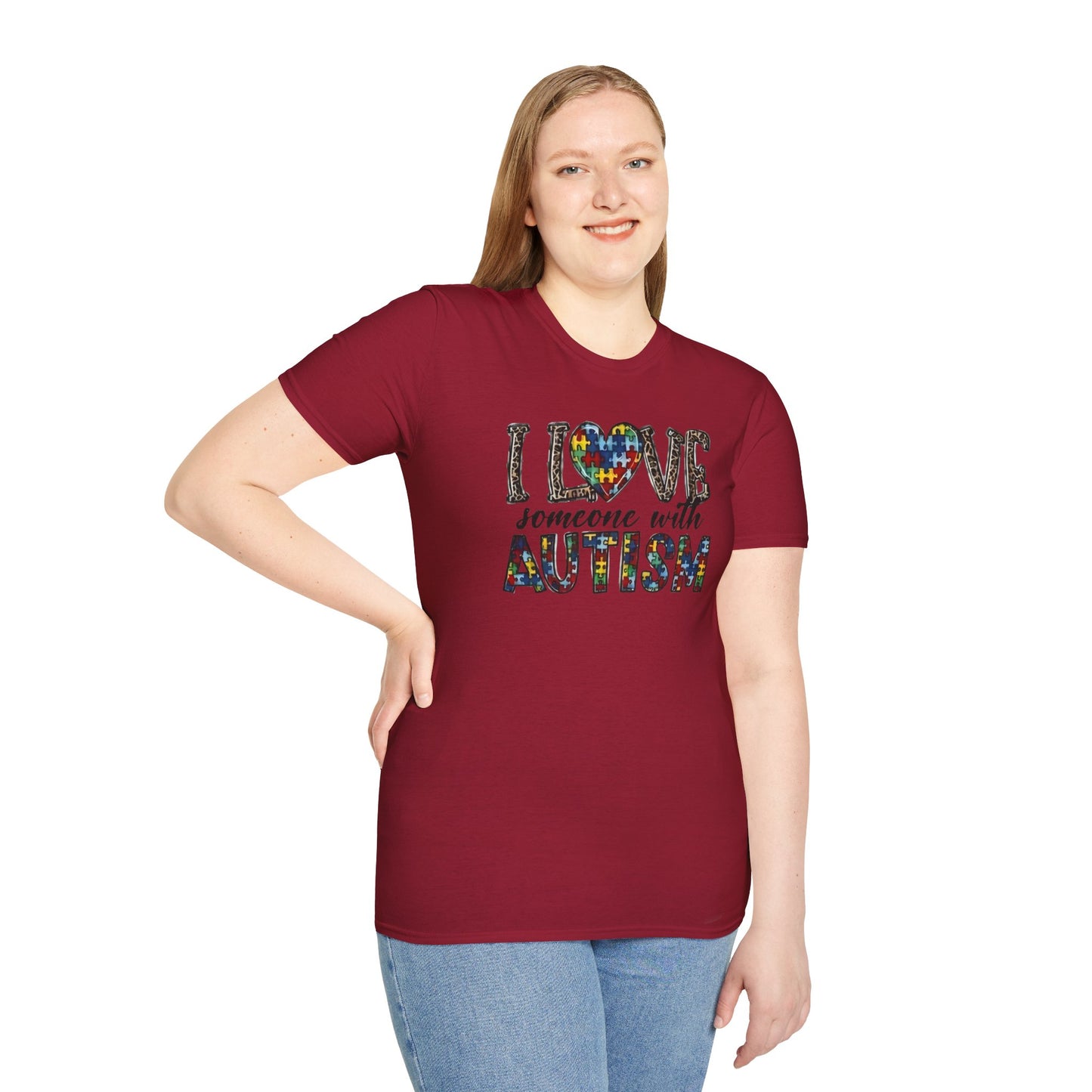 Autism Awareness Unisex T-Shirt - I Love Someone with Autism Design
