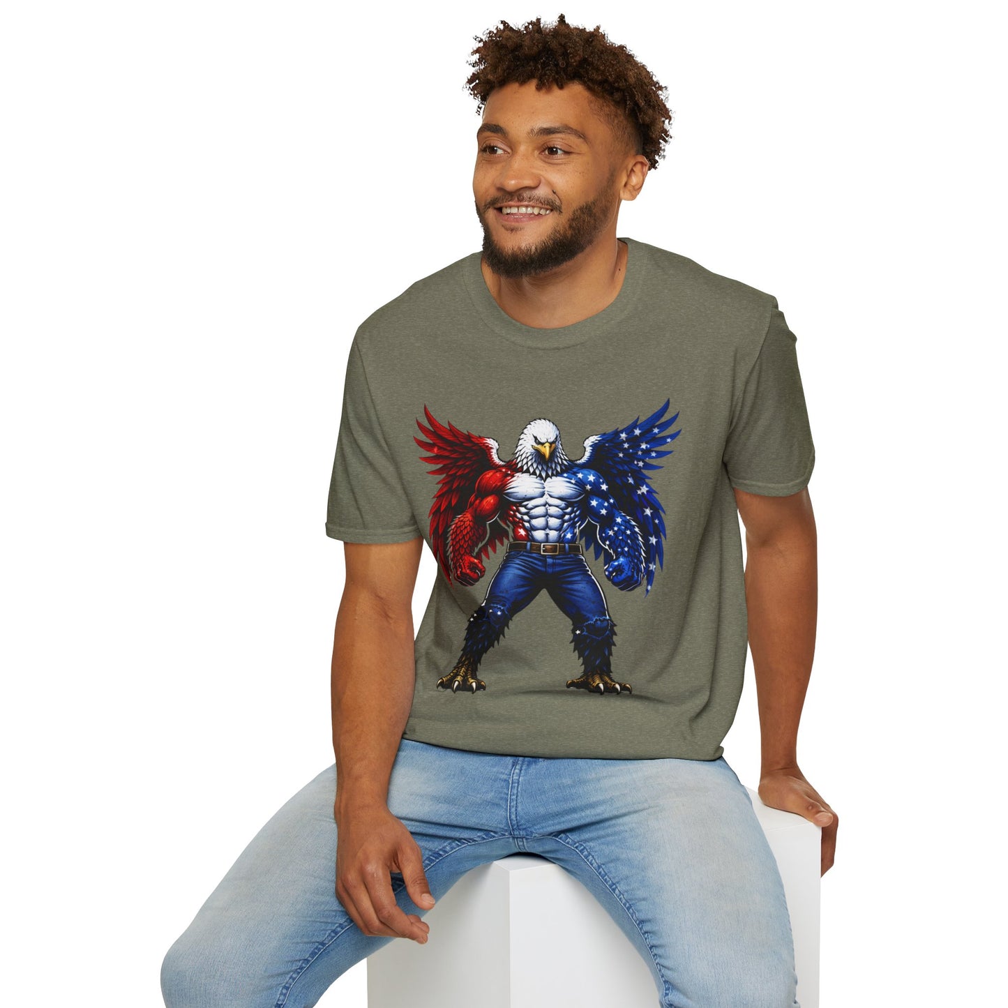 Birdmanzilla Patriotic Muscular Eagle T-Shirt | Red White Blue Winged Eagle Graphic