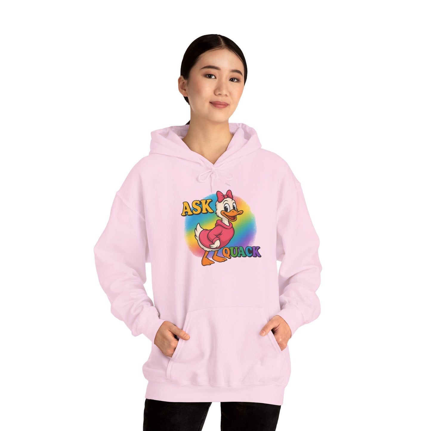 Askquack Female Duck Unisex Hoodie, Quirky Duck Design Sweatshirt, Novelty Animal Jumper, Humorous Duck Apparel, Unique Hooded Top