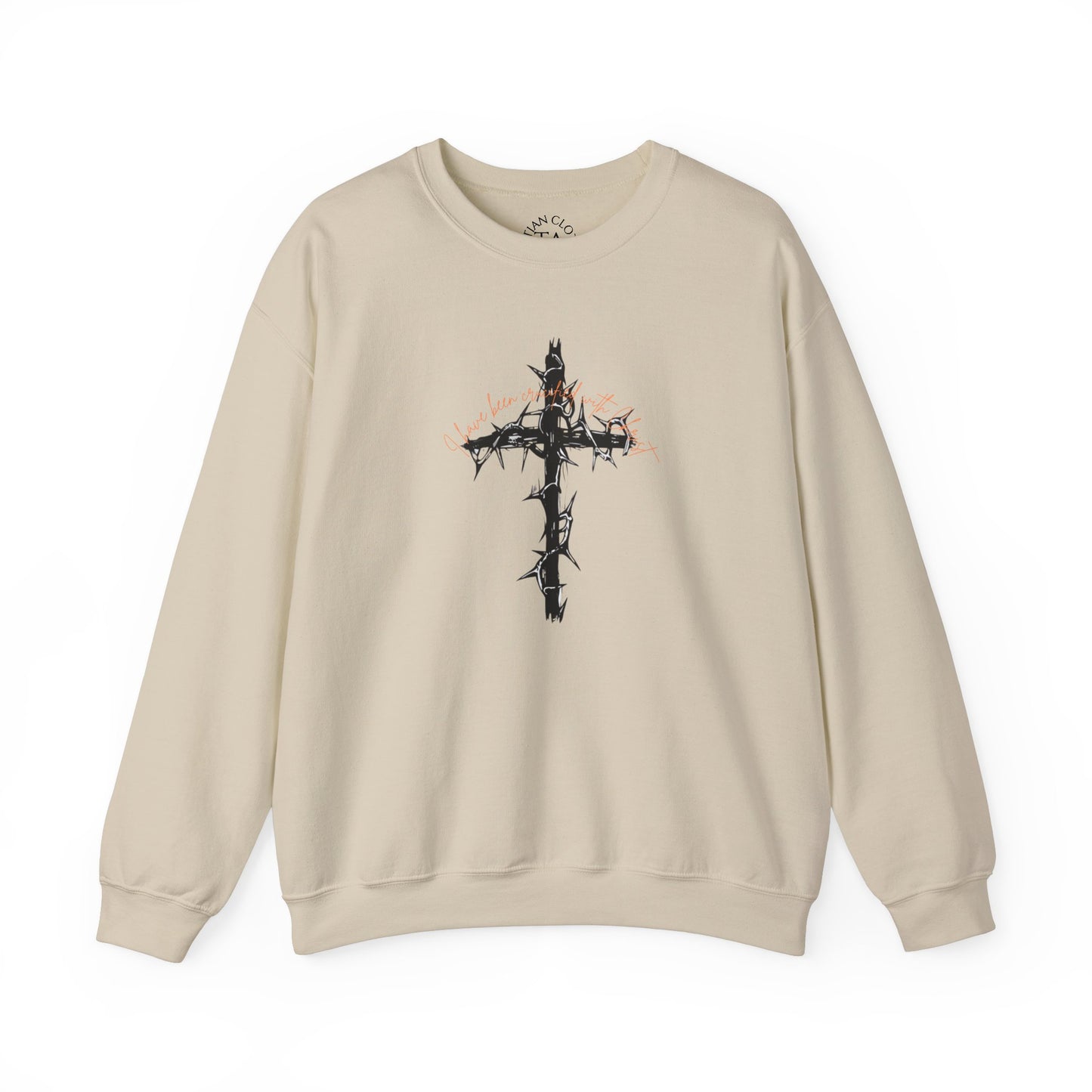 Faith Inspired Crewneck Sweatshirt Barbed Cross Design with Galatians 2:20