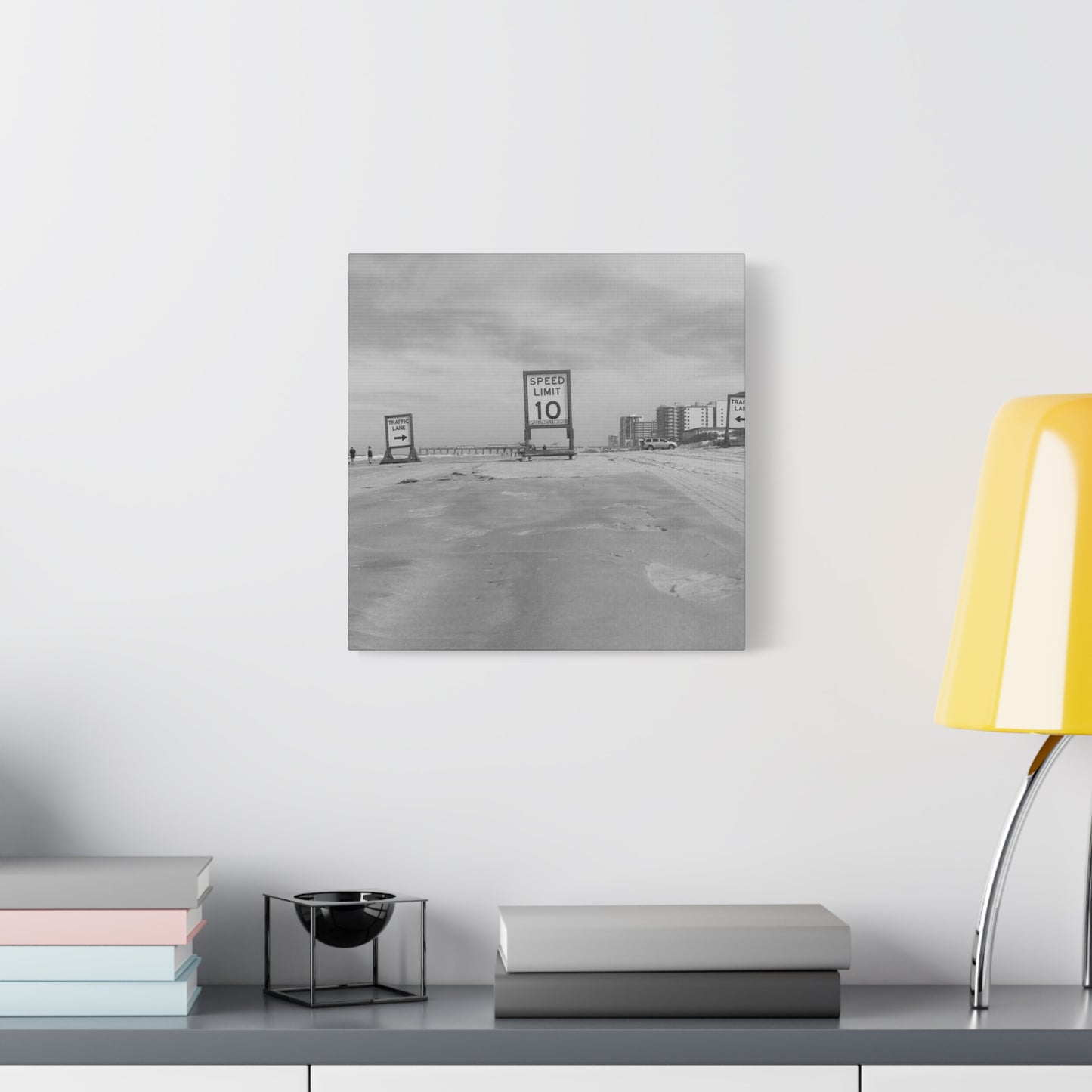 Serene Black and White Coastal Beach Sign - Canvas Art