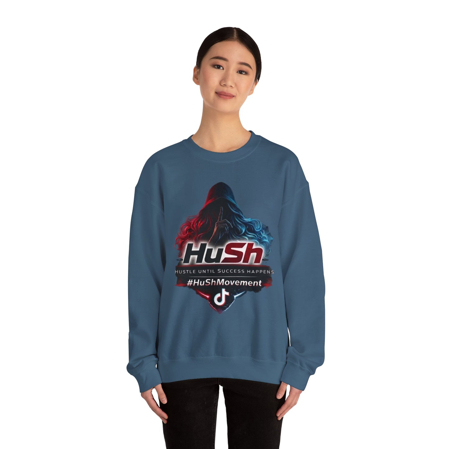 #HuSh Movement feminine Logo Crewneck Sweatshirt | TikTok Inspired Hooded Silhouette