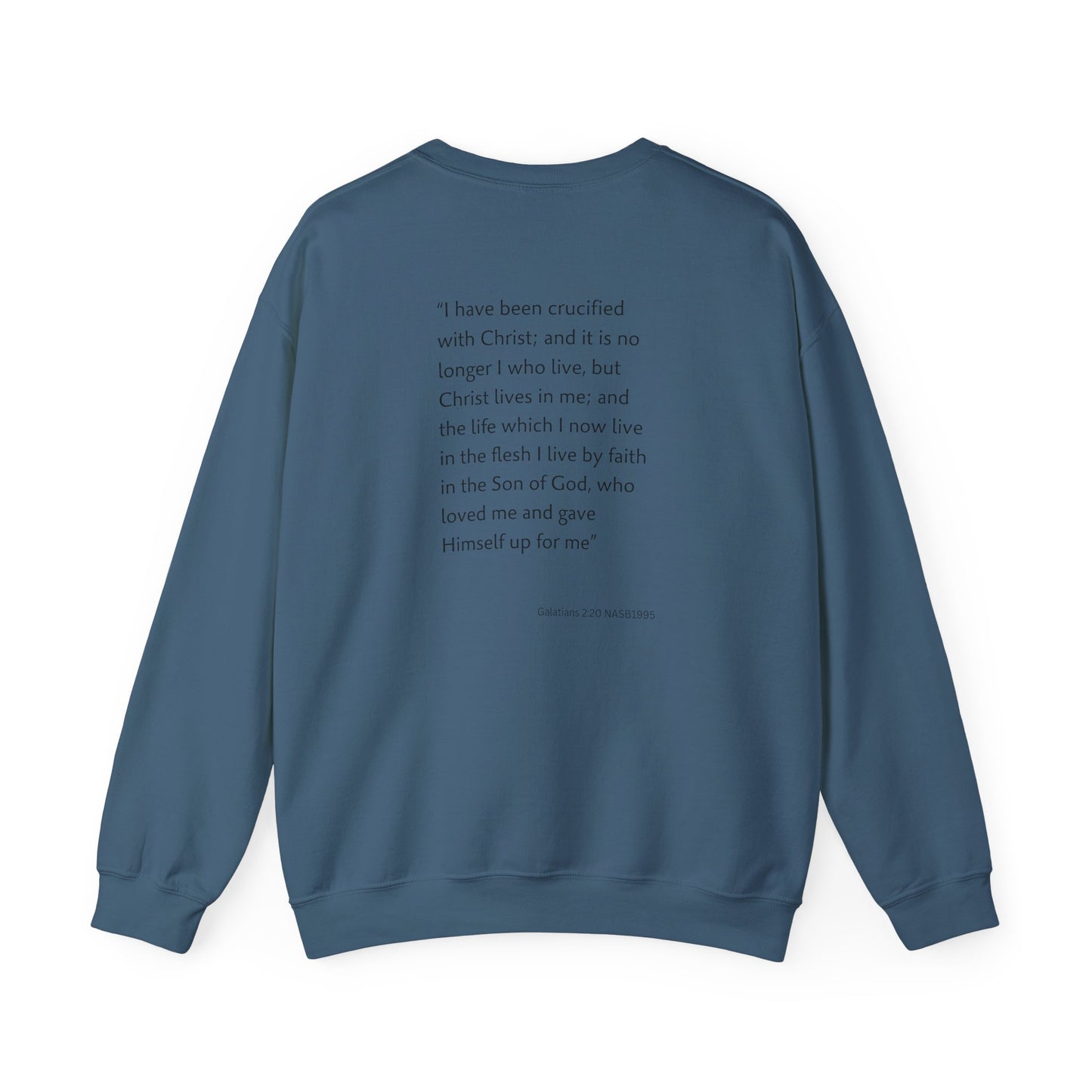 Faith Inspired Crewneck Sweatshirt Barbed Cross Design with Galatians 2:20