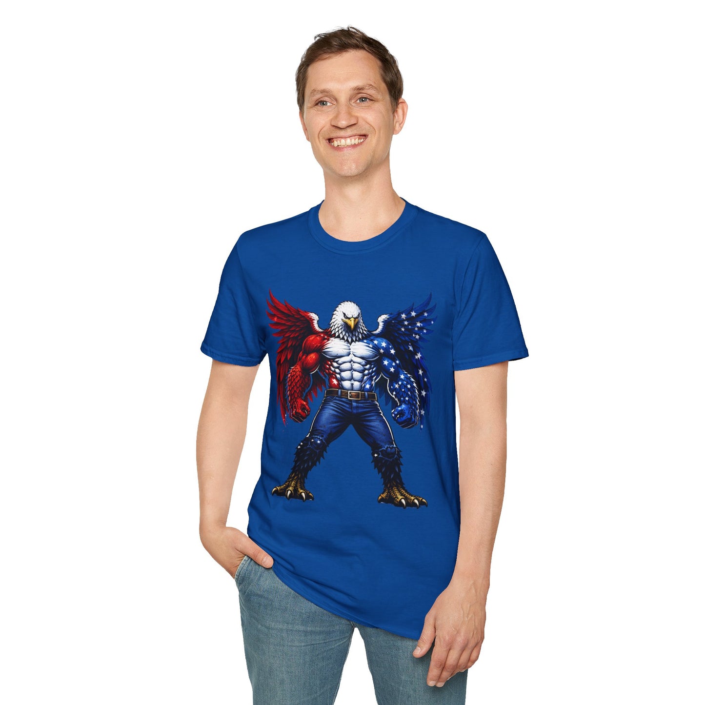 Birdmanzilla Patriotic Muscular Eagle T-Shirt | Red White Blue Winged Eagle Graphic