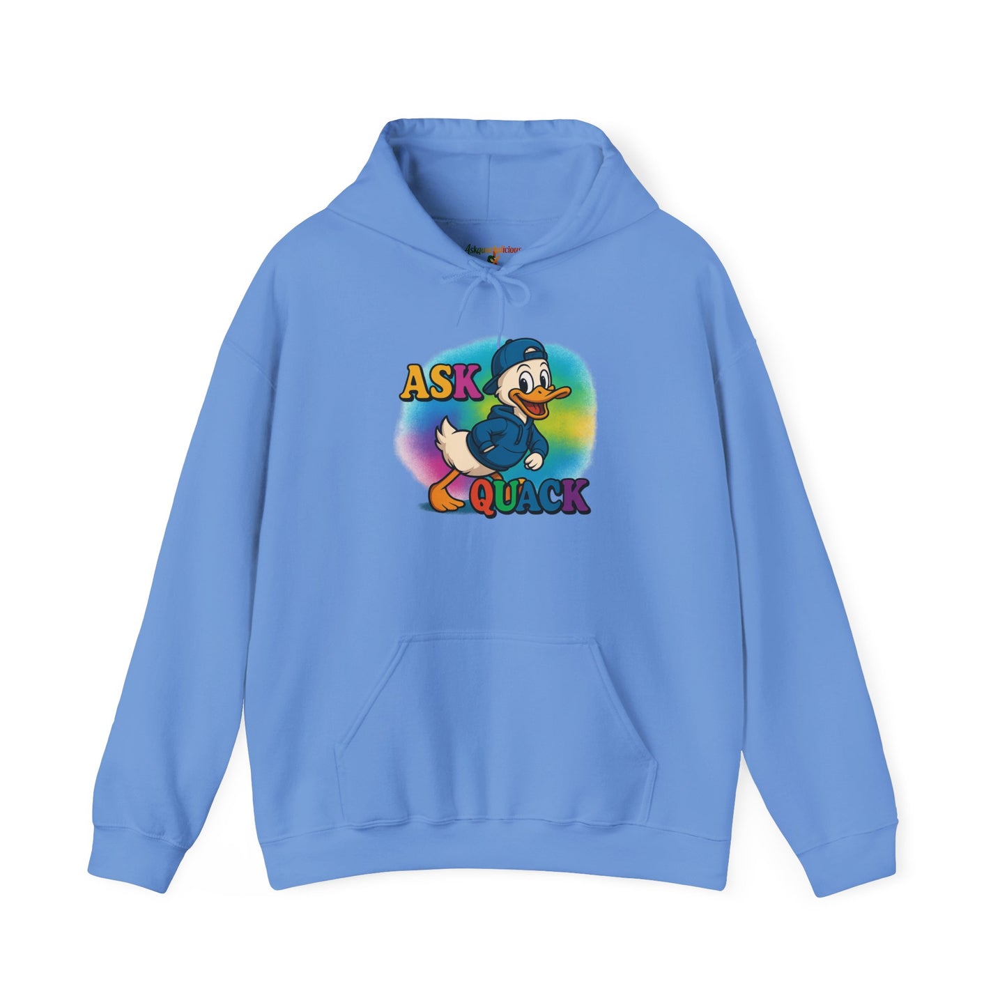Askquack Male Duck Unisex Hoodie, Quirky Duck Design Sweatshirt, Novelty Animal Jumper, Humorous Duck Apparel, Unique Hooded Top