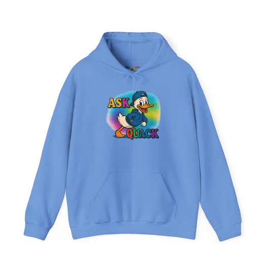 Askquack Male Duck Unisex Hoodie, Quirky Duck Design Sweatshirt, Novelty Animal Jumper, Humorous Duck Apparel, Unique Hooded Top