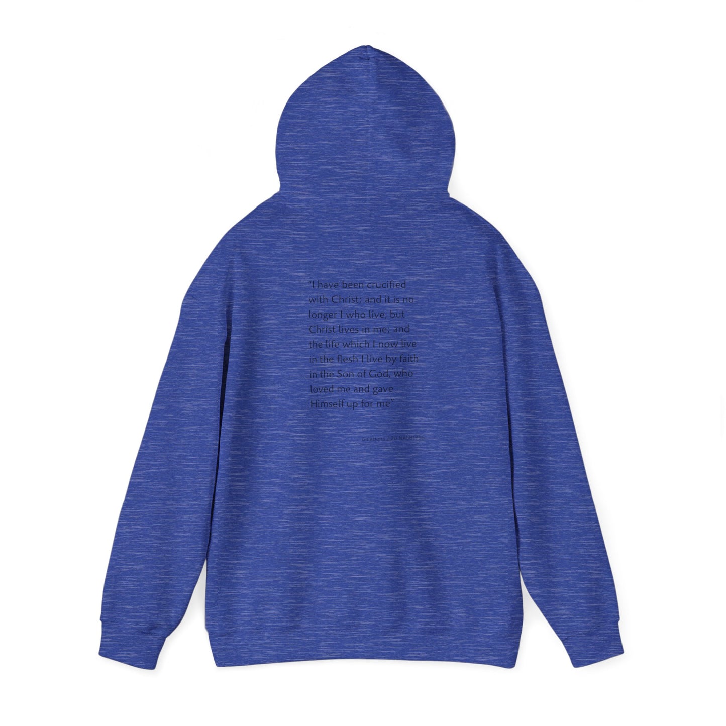 Faith Inspired Christian Cross with Thorns on Front and Galatians 2:20 on back Hooded Sweatshirt