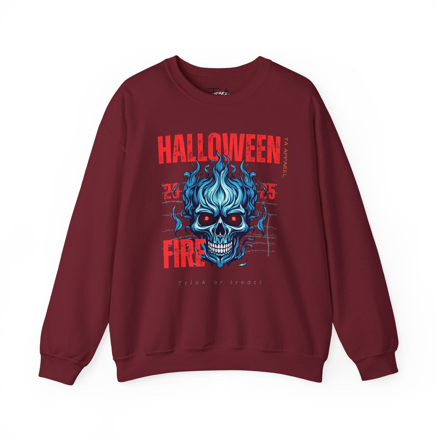 Halloween Fire Skull Sweatshirt, Unisex Crewneck for Fall, Spooky Season Apparel, Gift for Halloween Lovers, Cozy Awareness Top