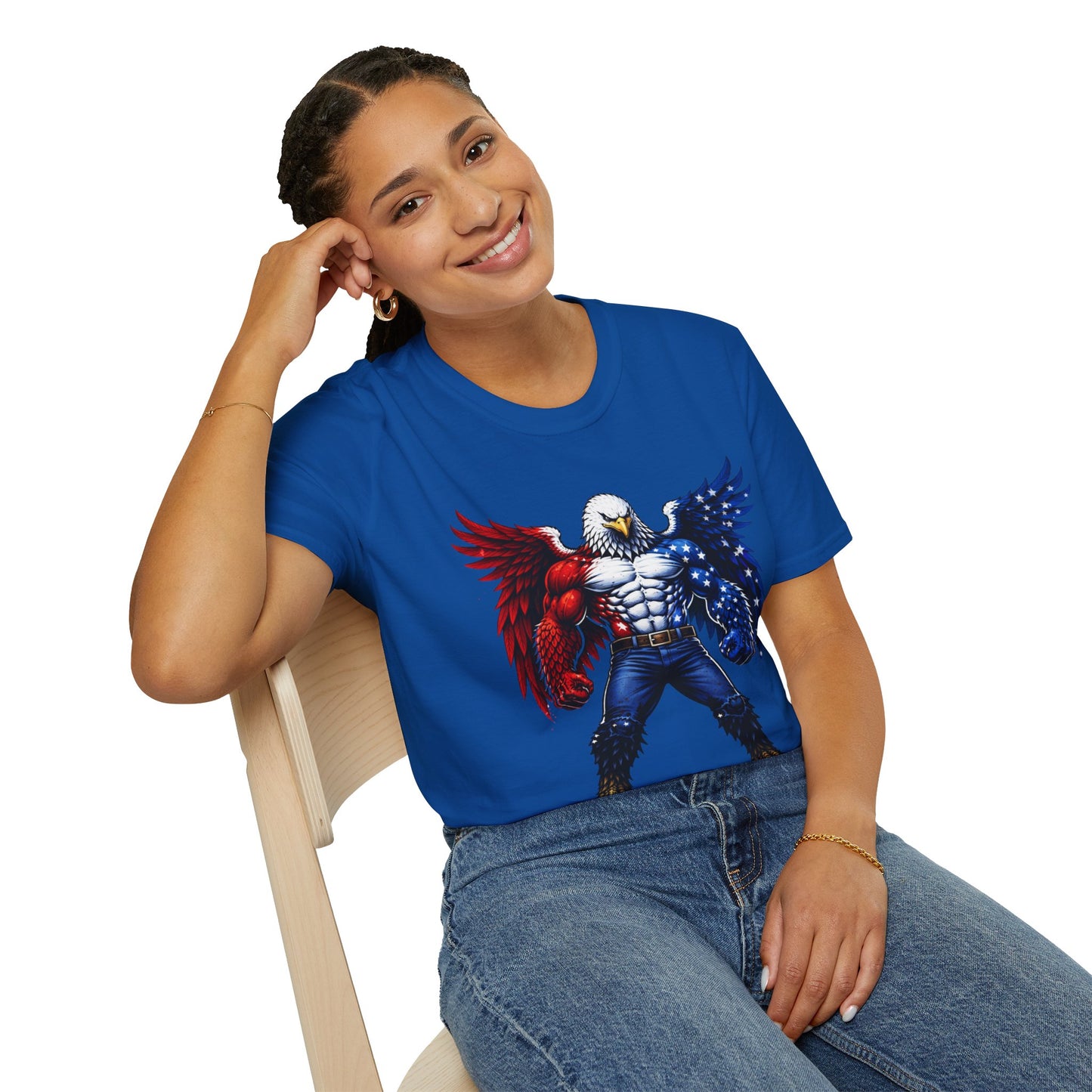 Birdmanzilla Patriotic Muscular Eagle T-Shirt | Red White Blue Winged Eagle Graphic