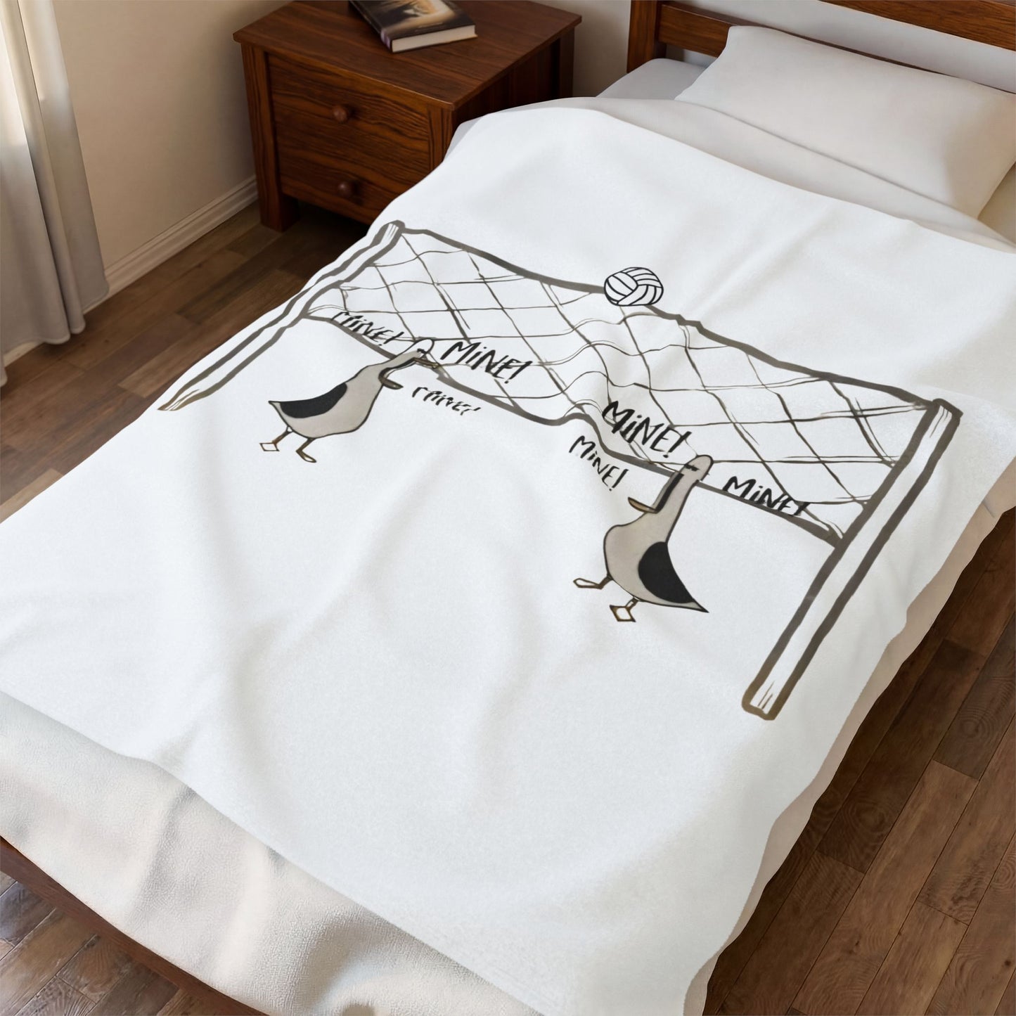 Plush Blanket - Quirky Volleyball Seagull 'Mine' Design | Cozy Throw for Animal Lovers, Home Decor, Gift for Pets