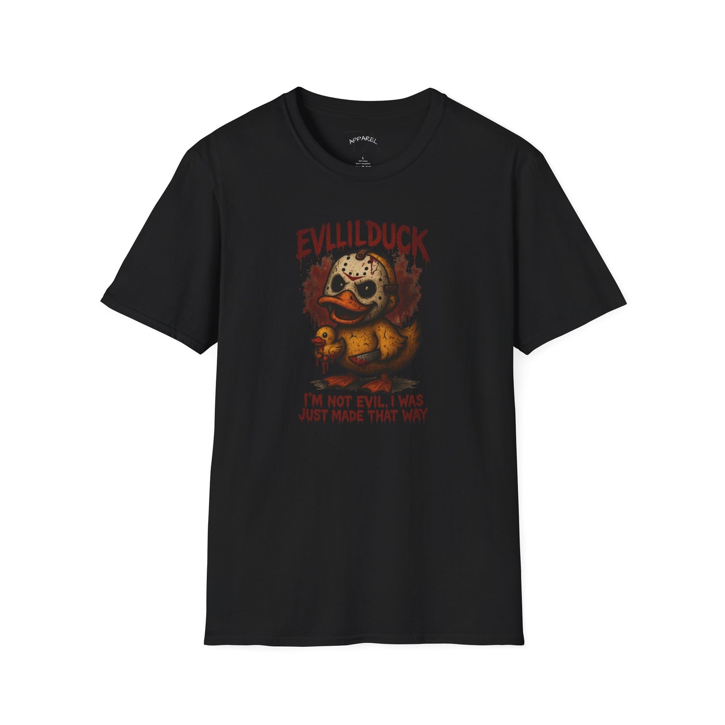 EVLLILDUCK Funny Graphic T-Shirt, Cute Duck Shirt, Unisex Softstyle Tee, Gift for Kids, Funny Quirky T-Shirt, Casual Wear, Halloween Apparel