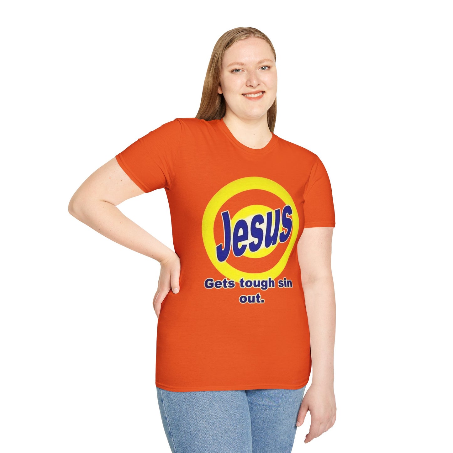 Faith Inspired - Jesus Gets Tough Stains Out Softstyle T-Shirt - Faith-Based Apparel, Christian Gift, Casual Wear, Bible Quote Tee, Unique Religious Shirt