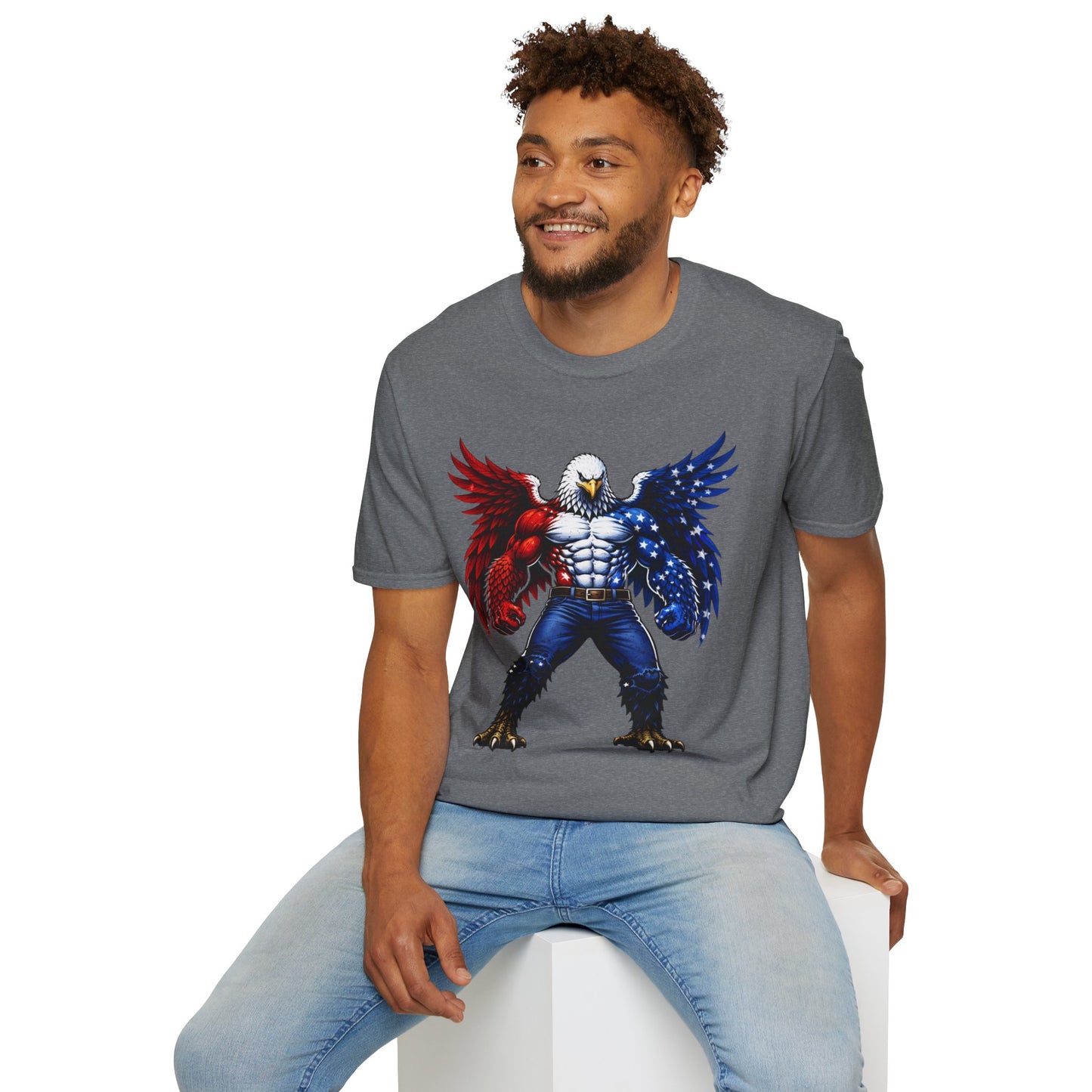 Birdmanzilla Patriotic Muscular Eagle T-Shirt | Red White Blue Winged Eagle Graphic