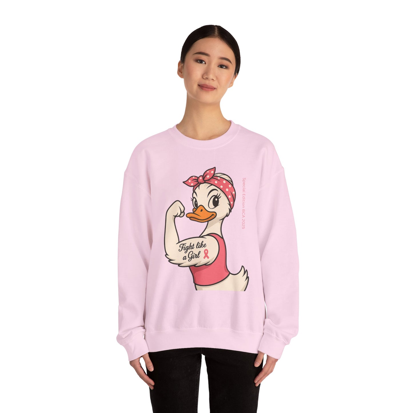 Breast Cancer Awareness Fight Like a Girl Duck Sweatshirt - Unisex Crewneck, Roxie the Riveter Empowerment, Gift for Her, Feminist Apparel,