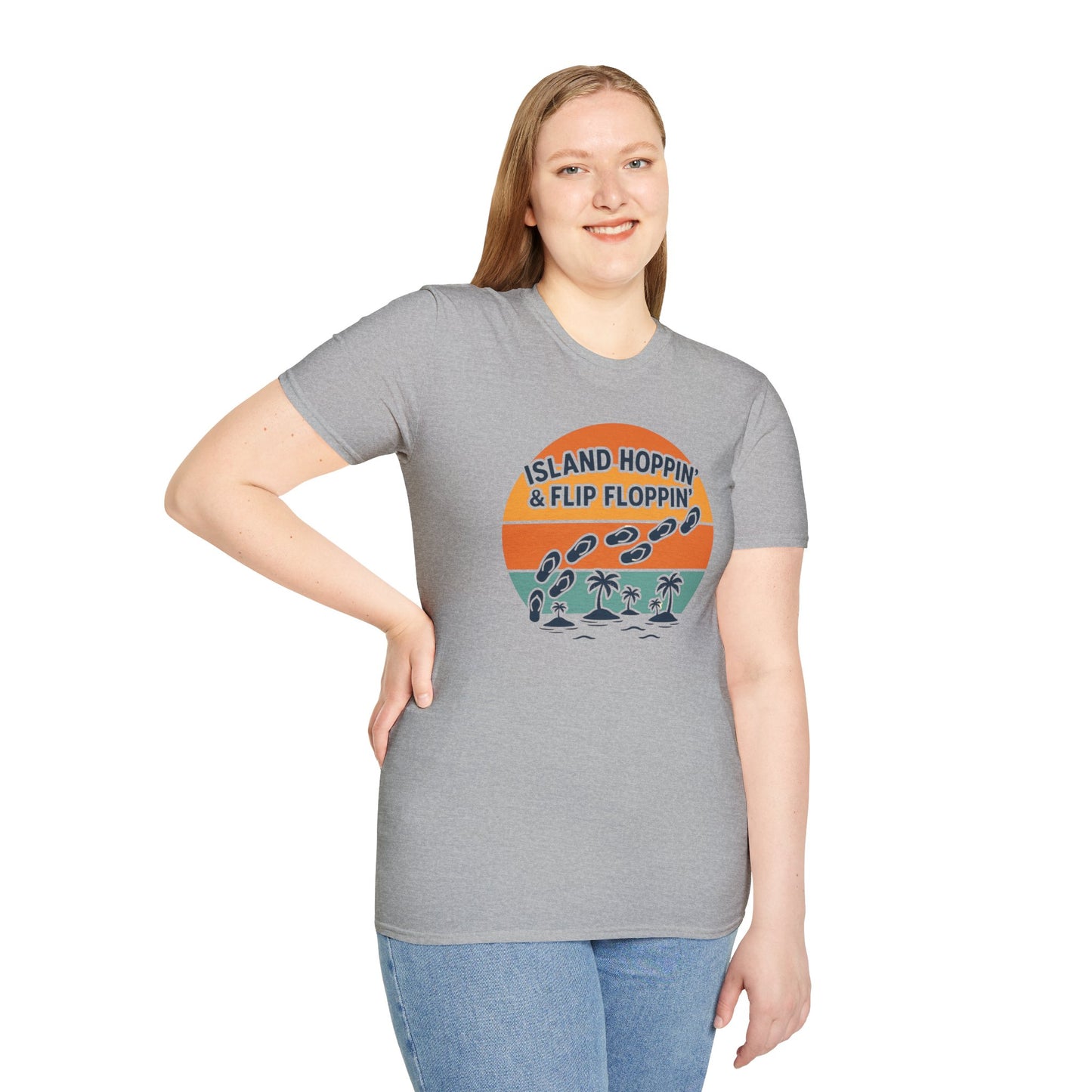 Island Hoppin' Flip Floppin' Unisex Softstyle T-Shirt, Beach T-Shirt, Vacation Apparel, Summer Wear, Casual T-Shirt, Graphic Tee