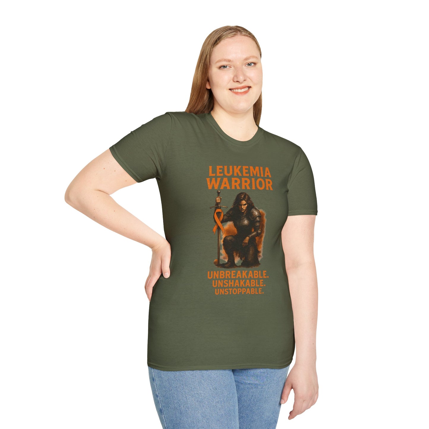 Leukemia Warrior T-Shirt - Unisex Softstyle Tee - Unbreakable, Unshakable, Unstoppable