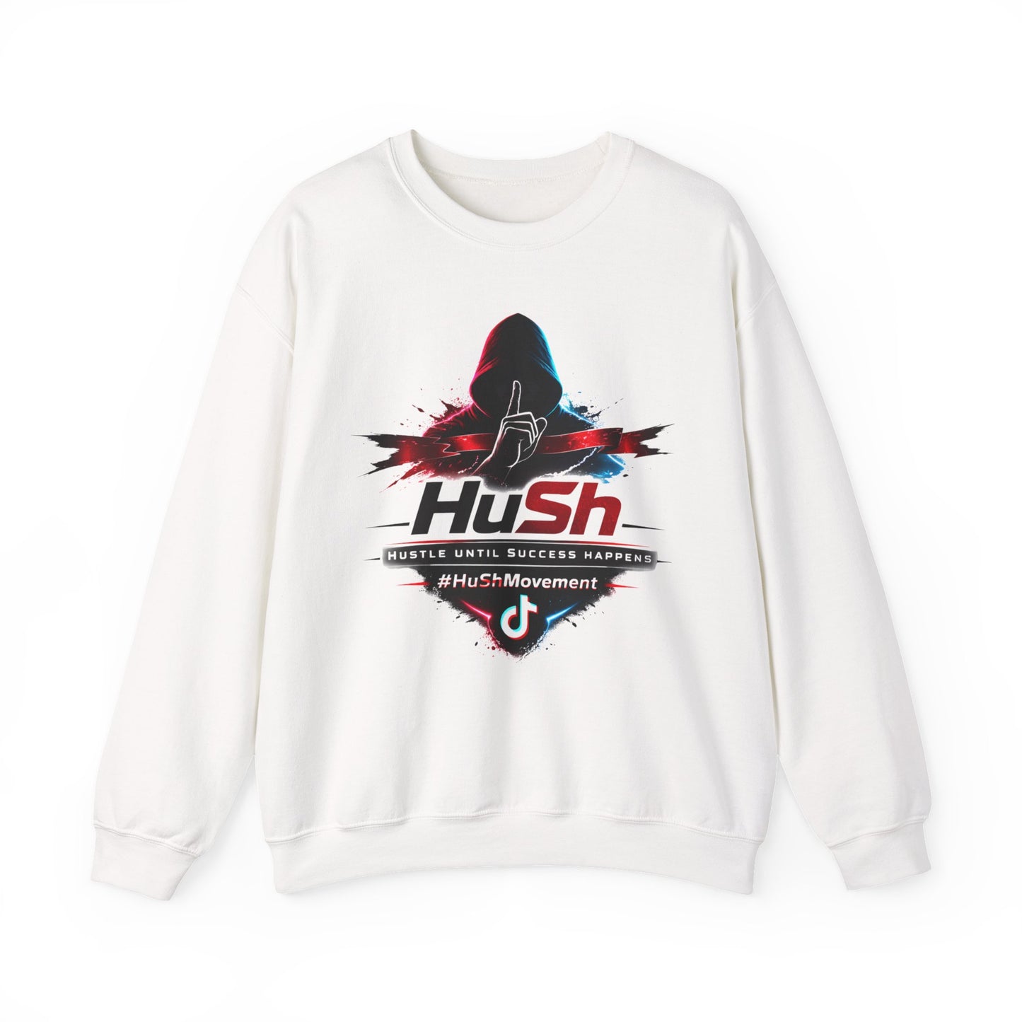 #HuSh Unisex Heavy Blend™ Crewneck Sweatshirt  | Hustle Until Success Happens, #HuShMovement TikTok Logo