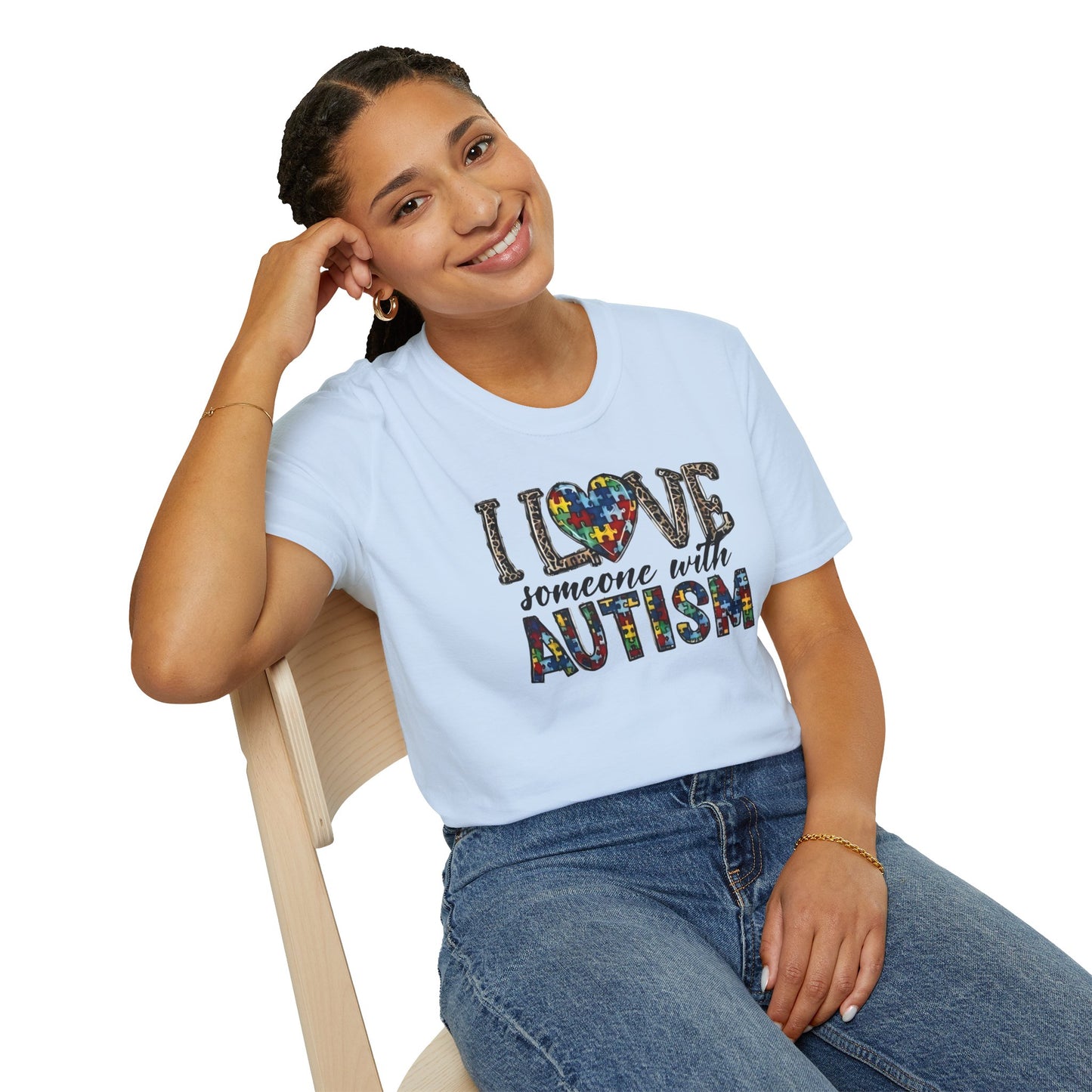 Autism Awareness Unisex T-Shirt - I Love Someone with Autism Design
