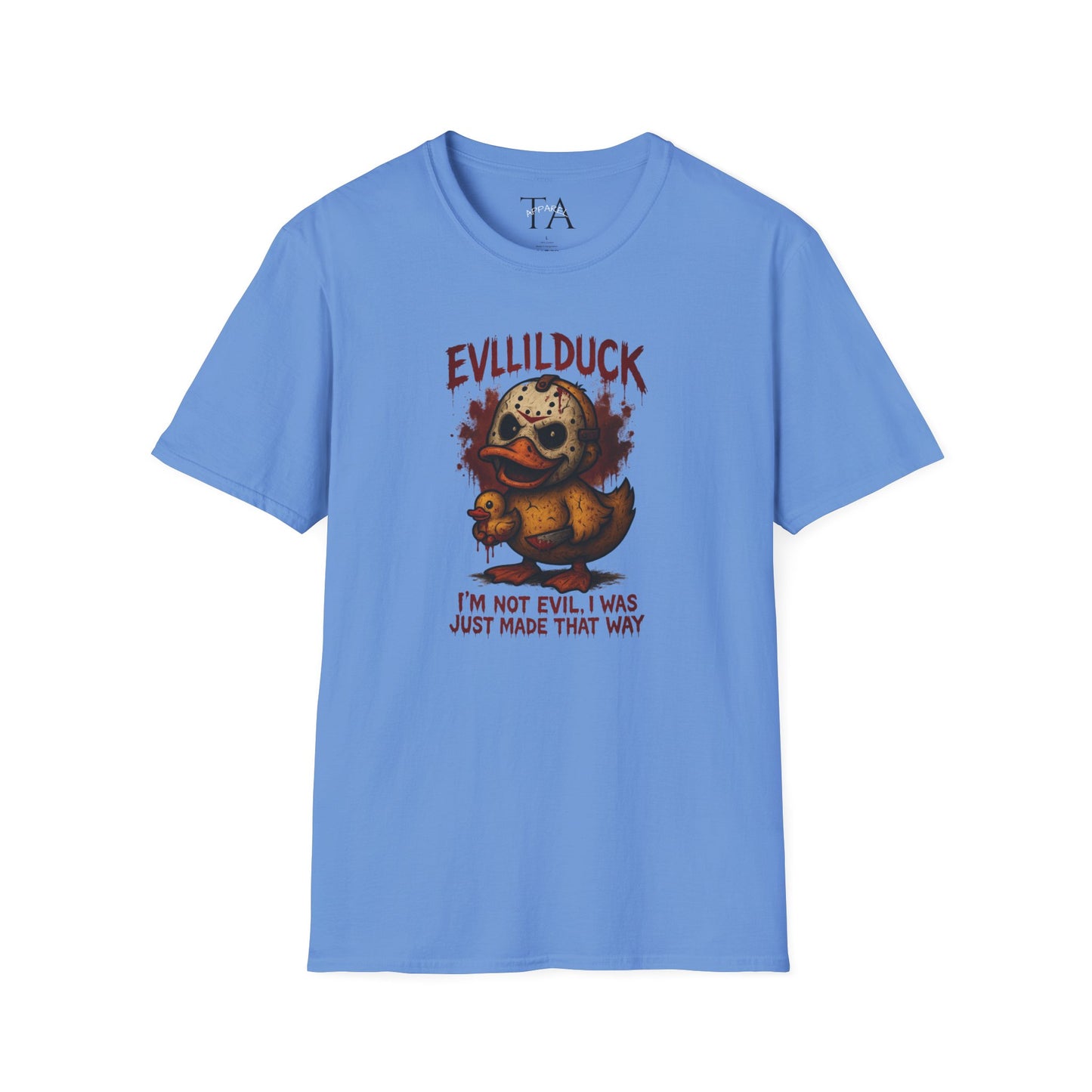 EVLLILDUCK Funny Graphic T-Shirt, Cute Duck Shirt, Unisex Softstyle Tee, Gift for Kids, Funny Quirky T-Shirt, Casual Wear, Halloween Apparel