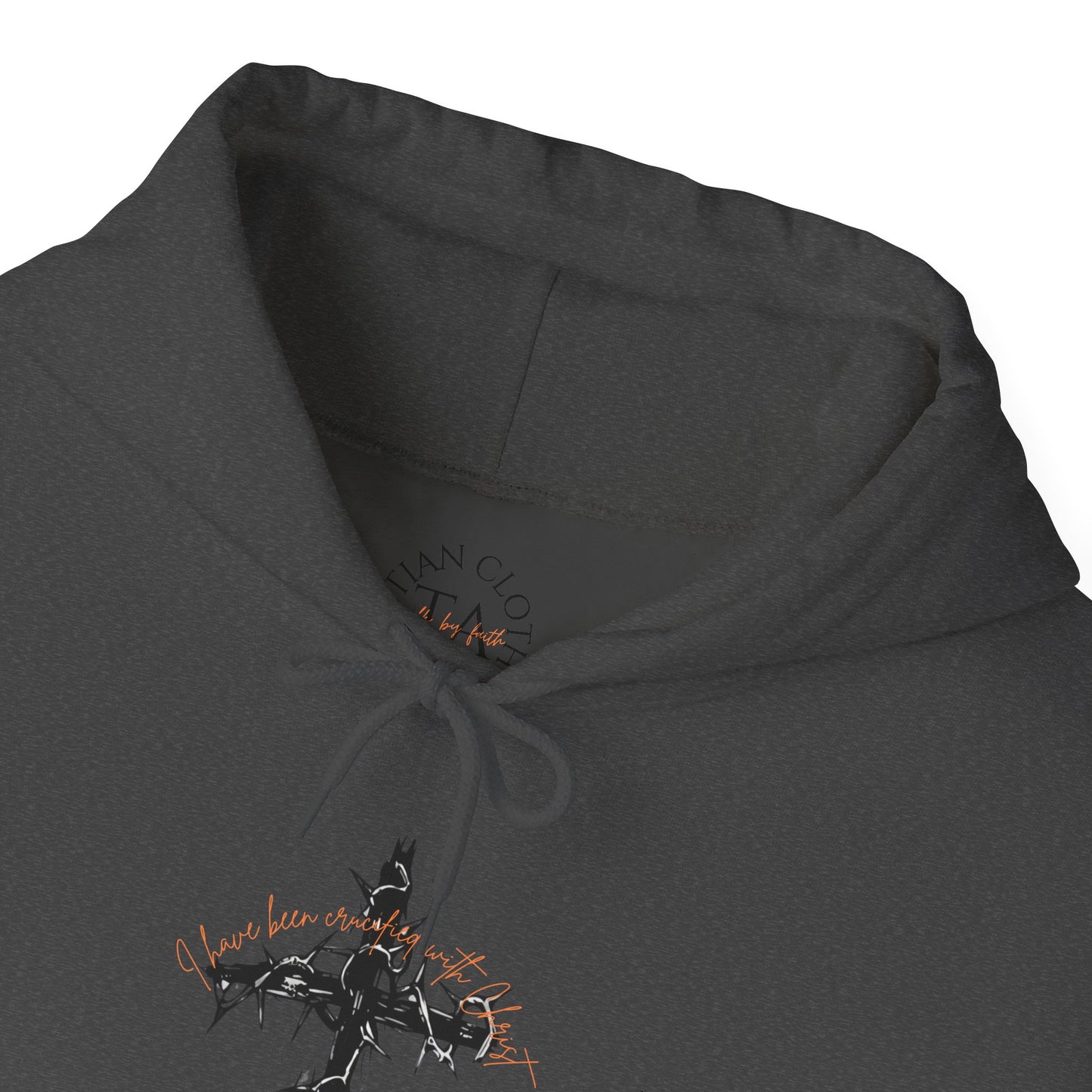 Faith Inspired Christian Cross with Thorns on Front and Galatians 2:20 on back Hooded Sweatshirt