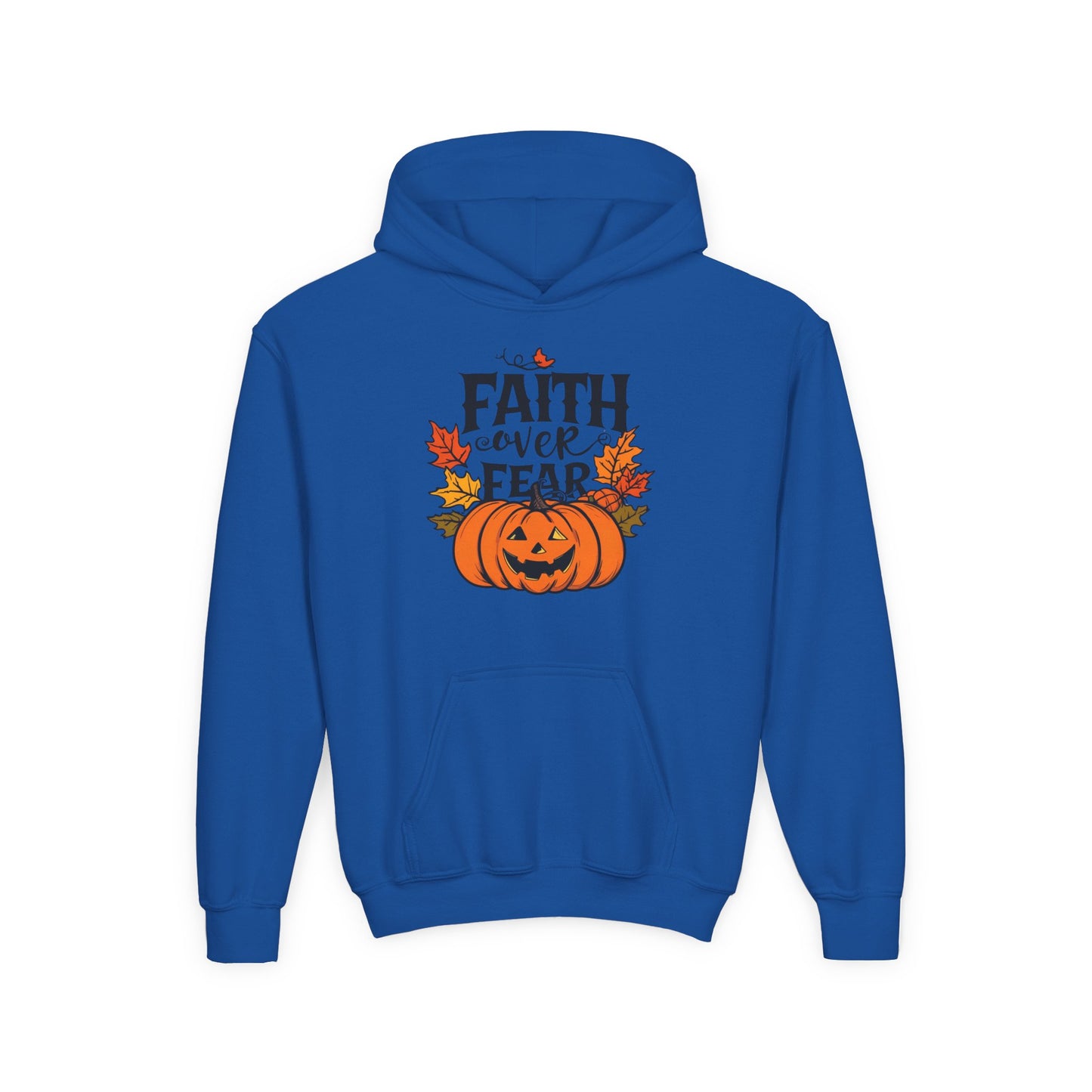 Halloween Faith Over Fear Kids Hoodie - Fall Sweatshirt, Halloween Apparel, Cozy Gift, Pumpkin Design, Inspirational Clothing