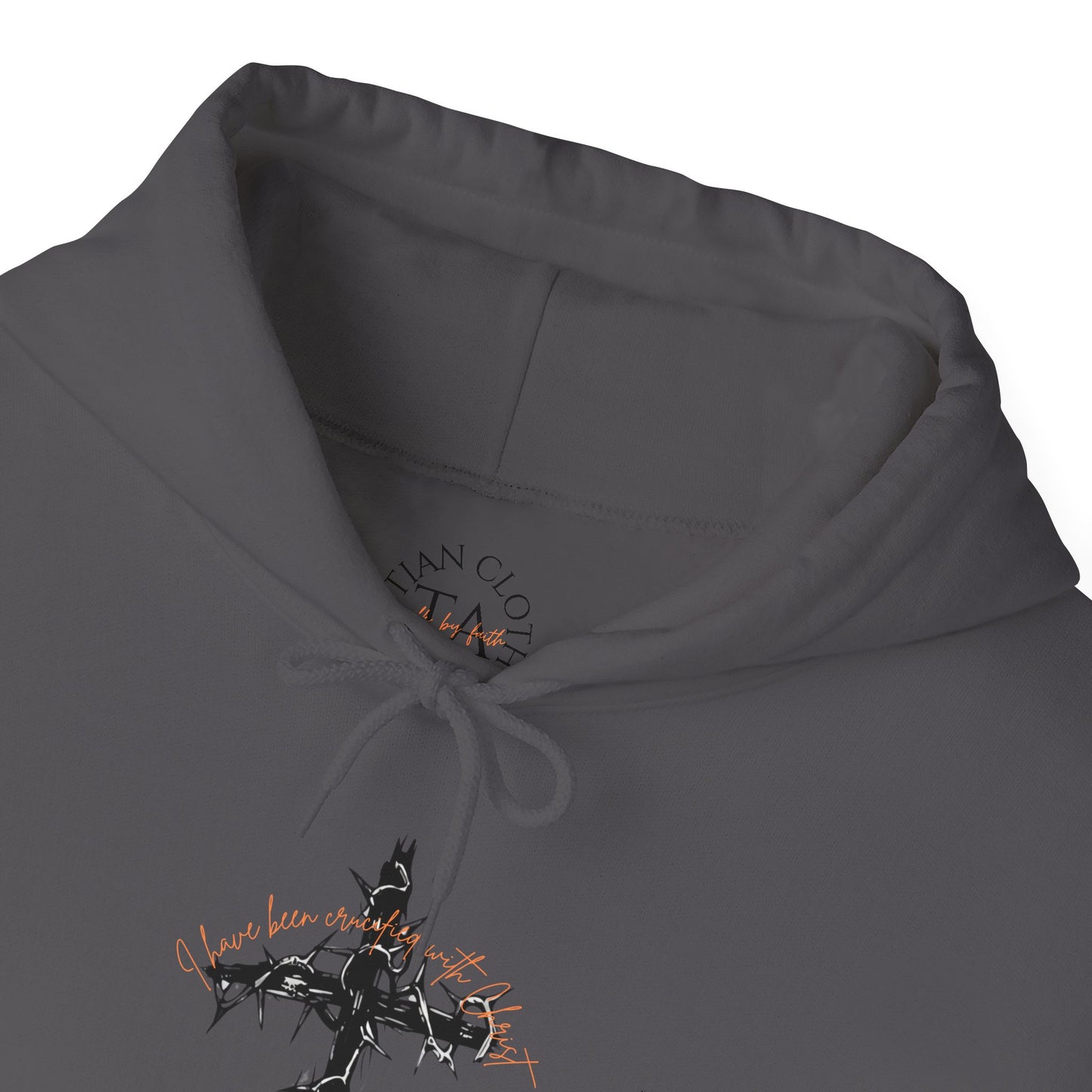 Faith Inspired Christian Cross with Thorns on Front and Galatians 2:20 on back Hooded Sweatshirt