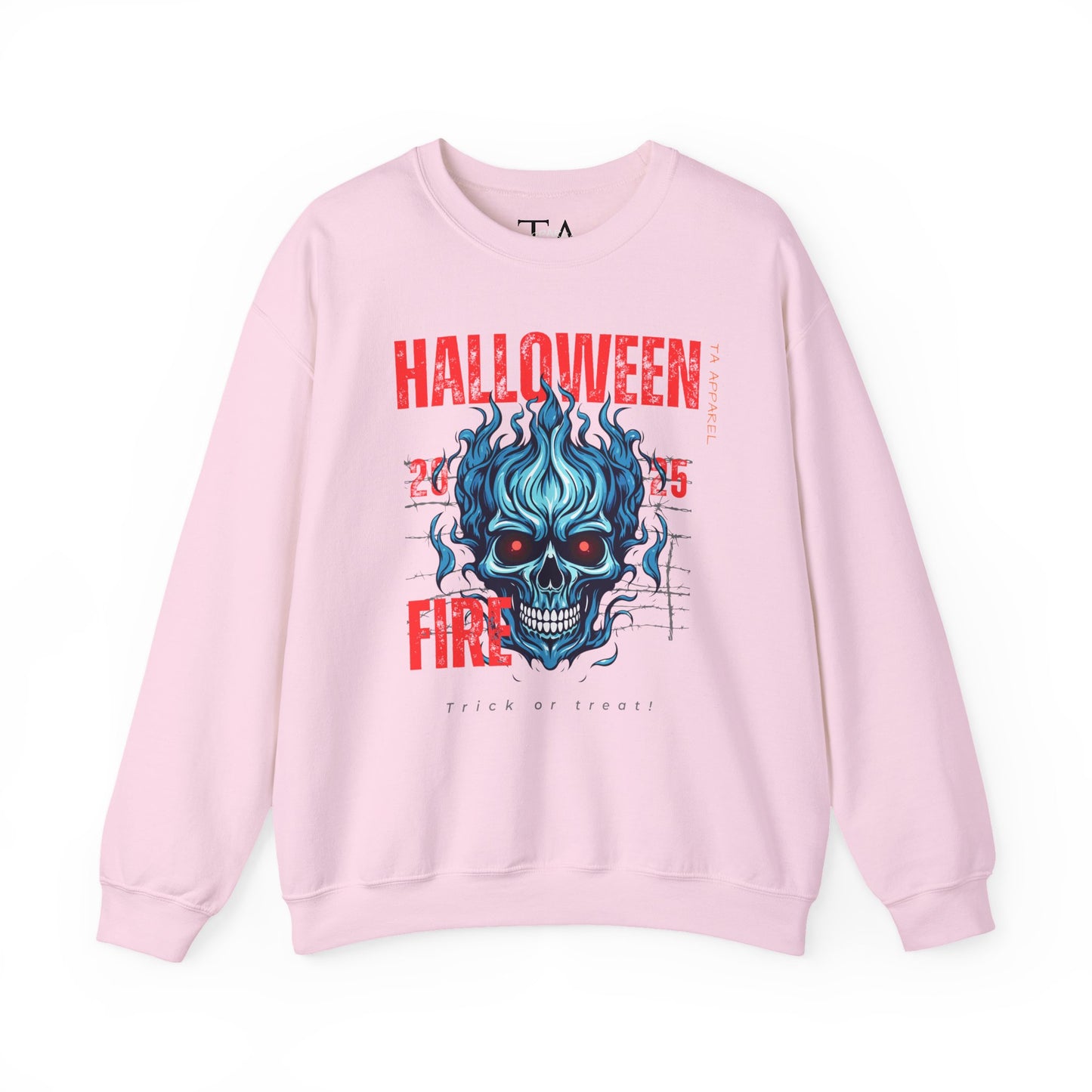 Halloween Fire Skull Sweatshirt, Unisex Crewneck for Fall, Spooky Season Apparel, Gift for Halloween Lovers, Cozy Awareness Top