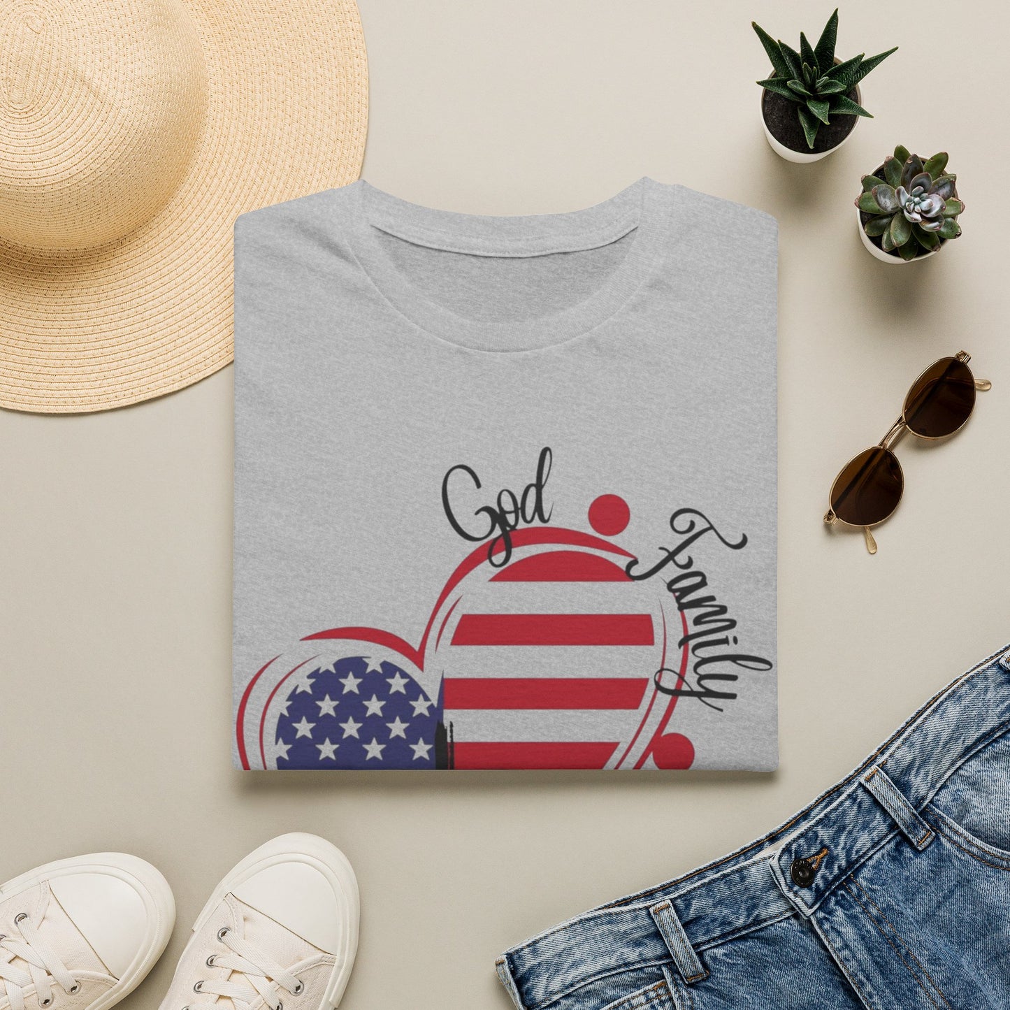 Patriotic Heart T-Shirt — "God Family Country" USA Flag Graphic