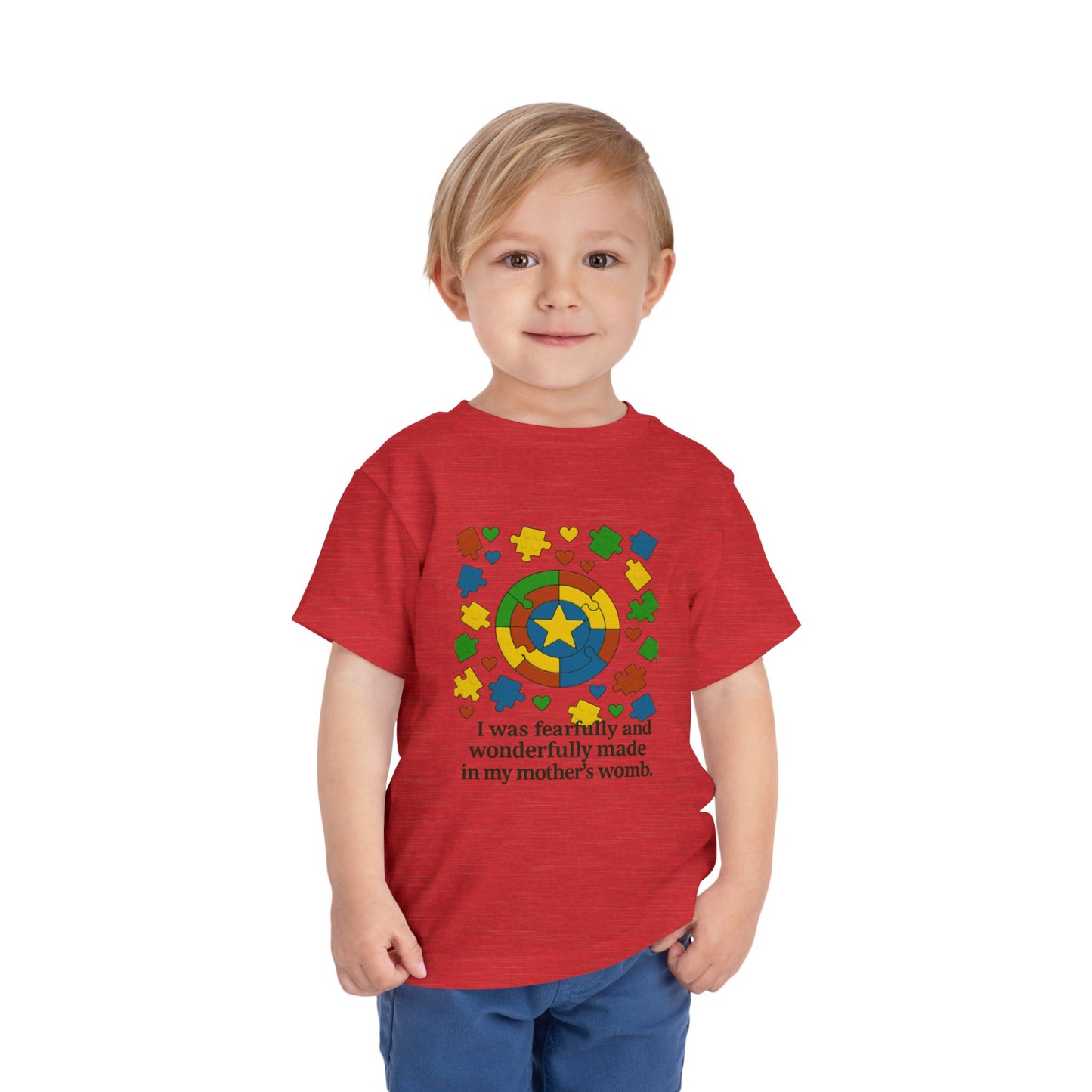 Autism Inspirational Tee - 'Fearfully and Wonderfully Made' - Toddler T-Shirt -  Cute Gift for Kids, Baby Shower, Religious Celebrations