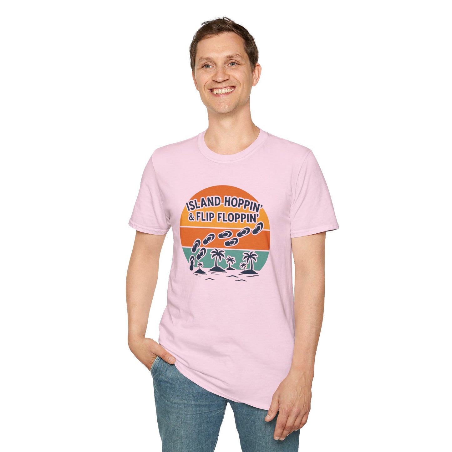 Island Hoppin' Flip Floppin' Unisex Softstyle T-Shirt, Beach T-Shirt, Vacation Apparel, Summer Wear, Casual T-Shirt, Graphic Tee