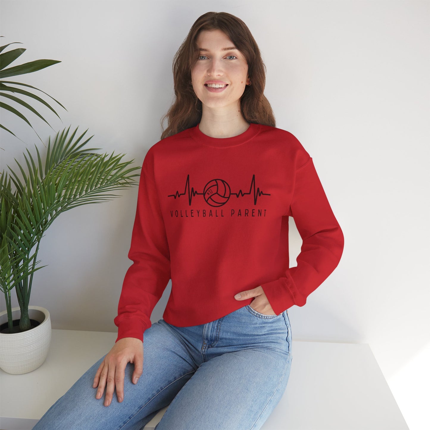 Volleyball Parent Heartbeat Sweatshirt Customizable, Cozy Gift for Sports Lovers, Perfect for Game Days, Unisex Crewneck, Soft and Stylish