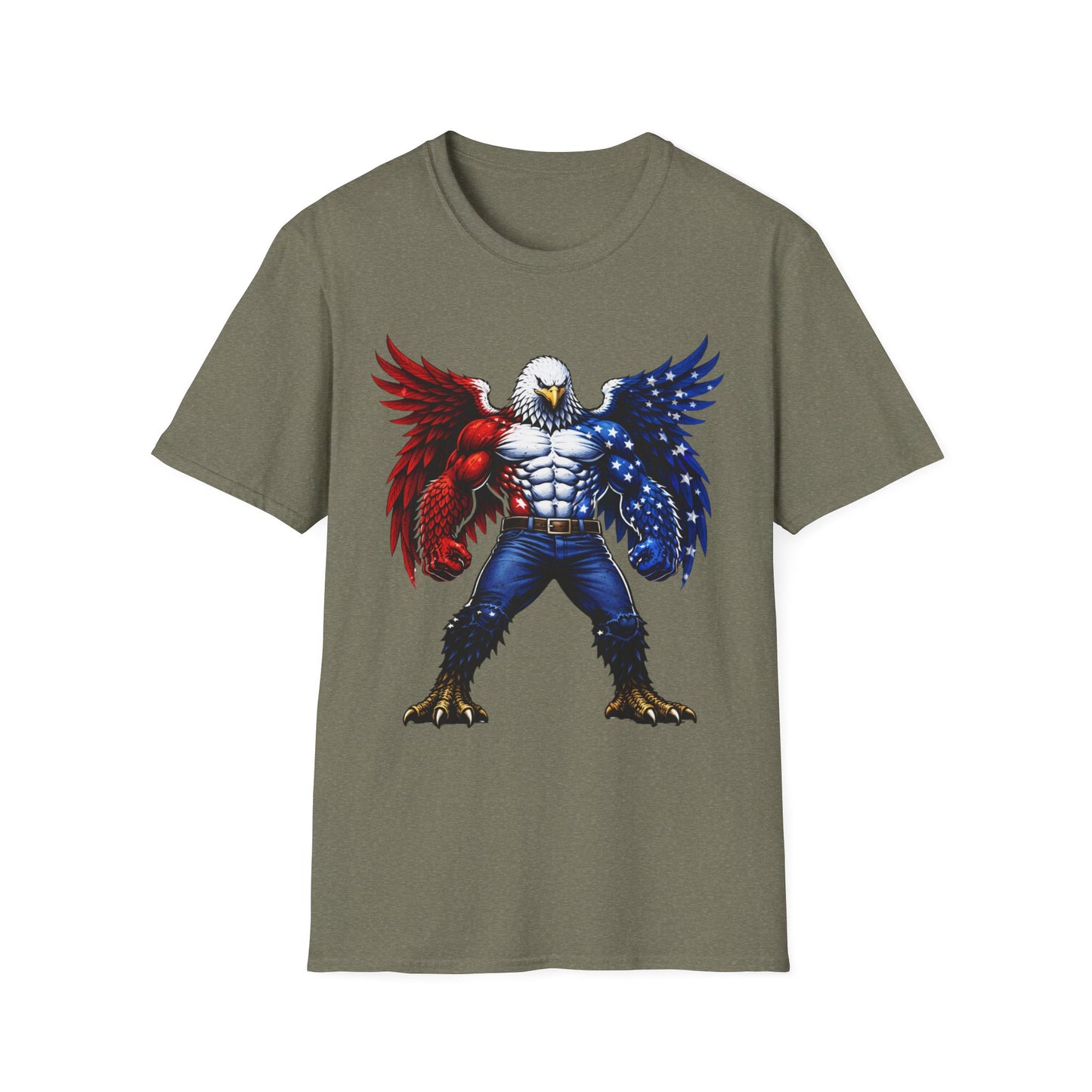 Birdmanzilla Patriotic Muscular Eagle T-Shirt | Red White Blue Winged Eagle Graphic