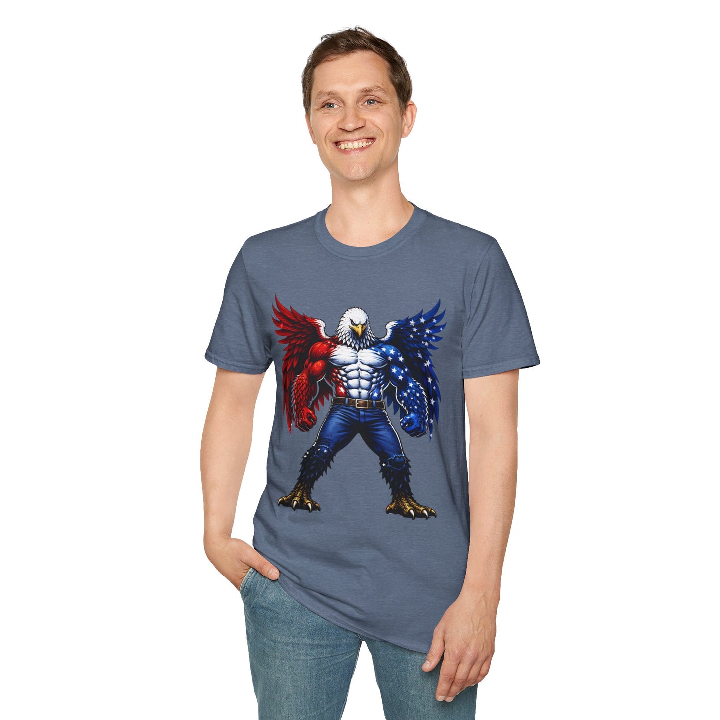 Birdmanzilla Patriotic Muscular Eagle T-Shirt | Red White Blue Winged Eagle Graphic