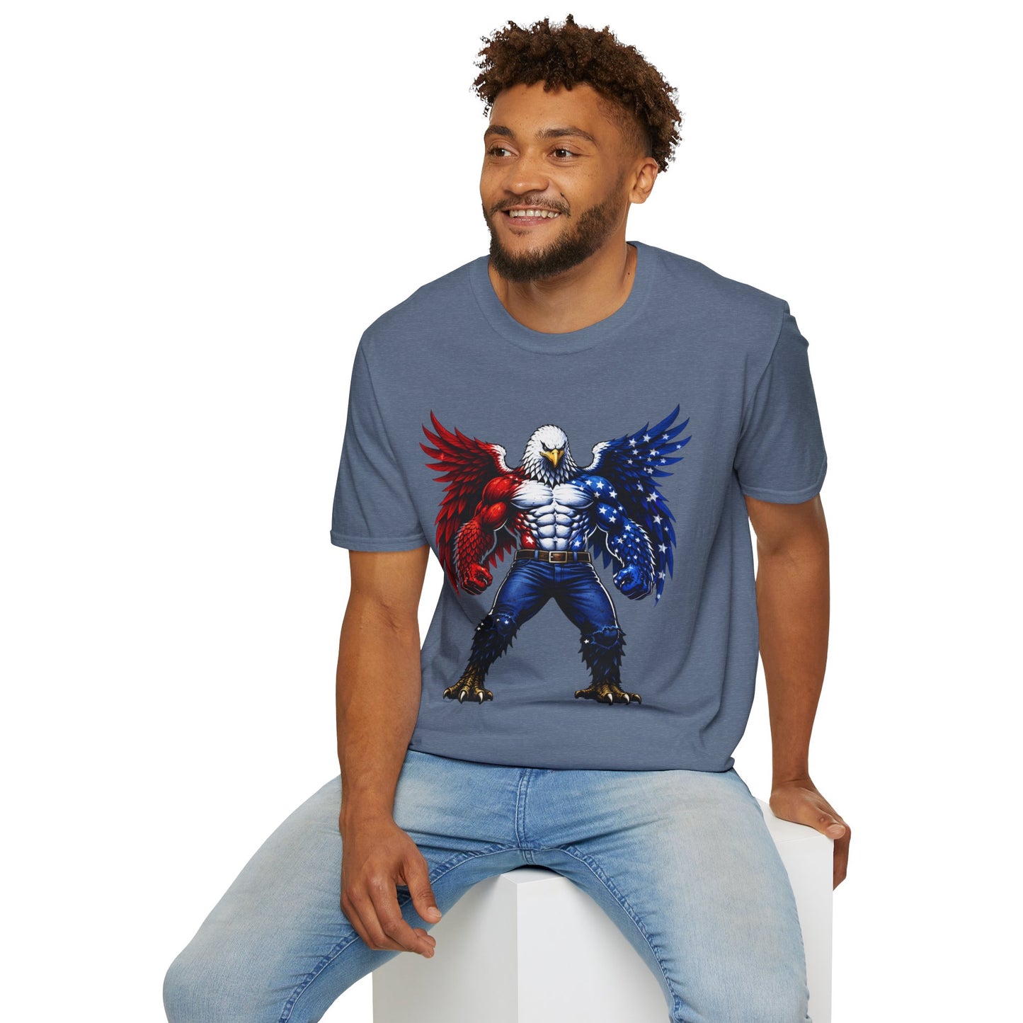Birdmanzilla Patriotic Muscular Eagle T-Shirt | Red White Blue Winged Eagle Graphic