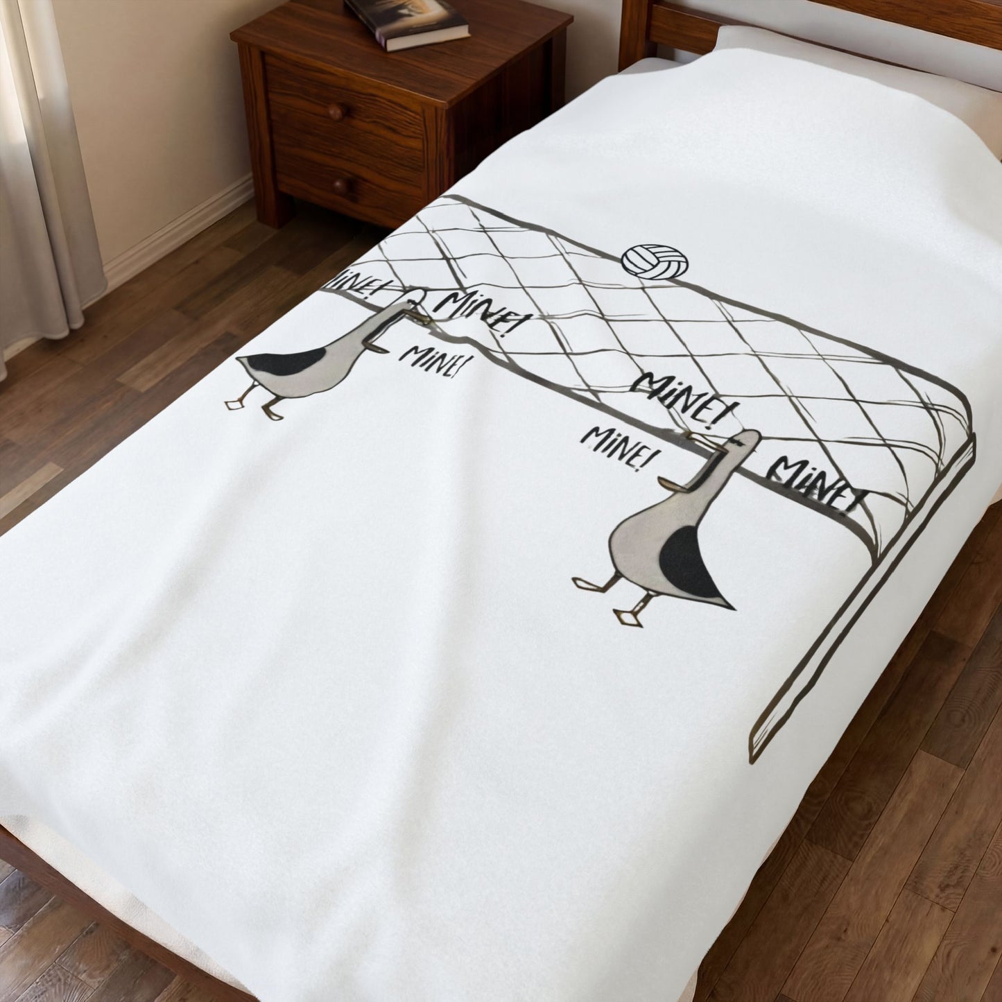 Plush Blanket - Quirky Volleyball Seagull 'Mine' Design | Cozy Throw for Animal Lovers, Home Decor, Gift for Pets