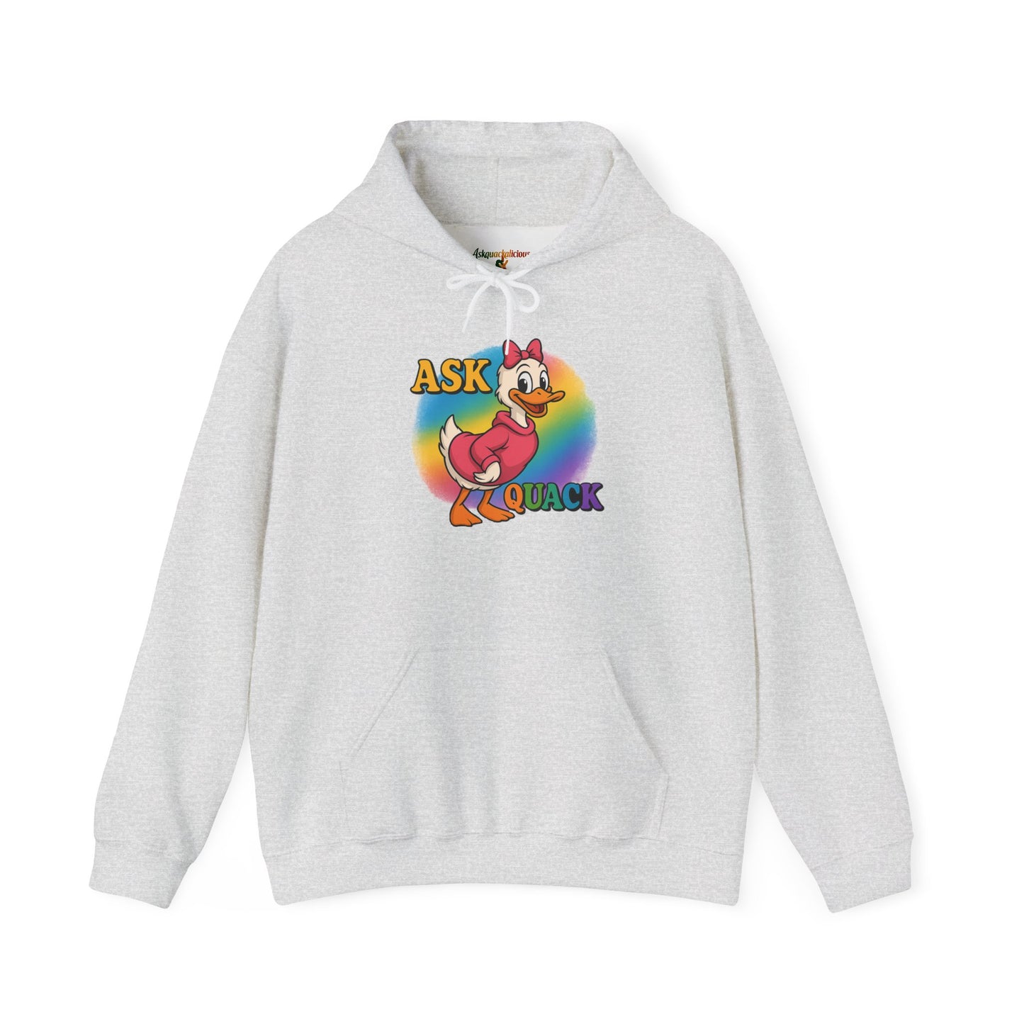 Askquack Female Duck Unisex Hoodie, Quirky Duck Design Sweatshirt, Novelty Animal Jumper, Humorous Duck Apparel, Unique Hooded Top