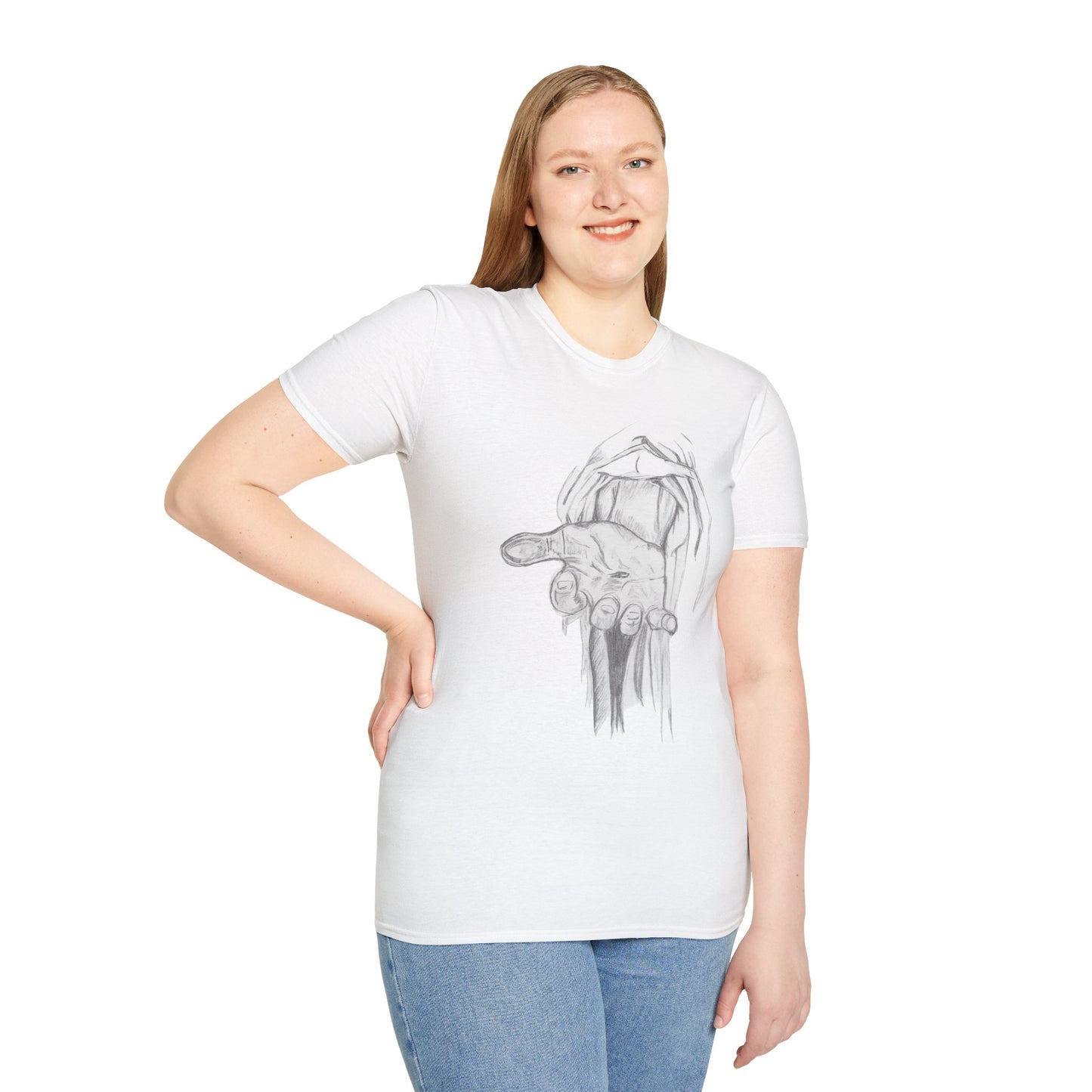 Faith-Inspired "Hand of Jesus" Sketch T-Shirt