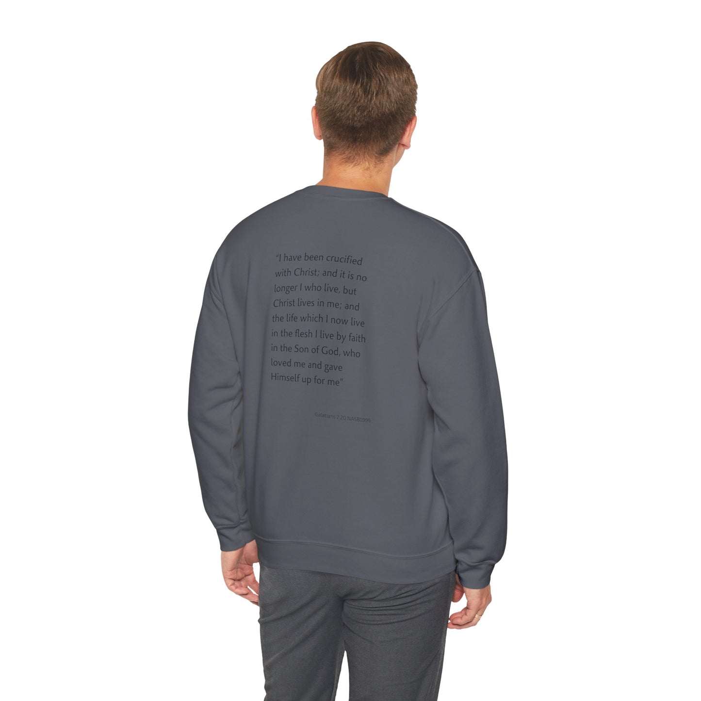 Faith Inspired Crewneck Sweatshirt Barbed Cross Design with Galatians 2:20