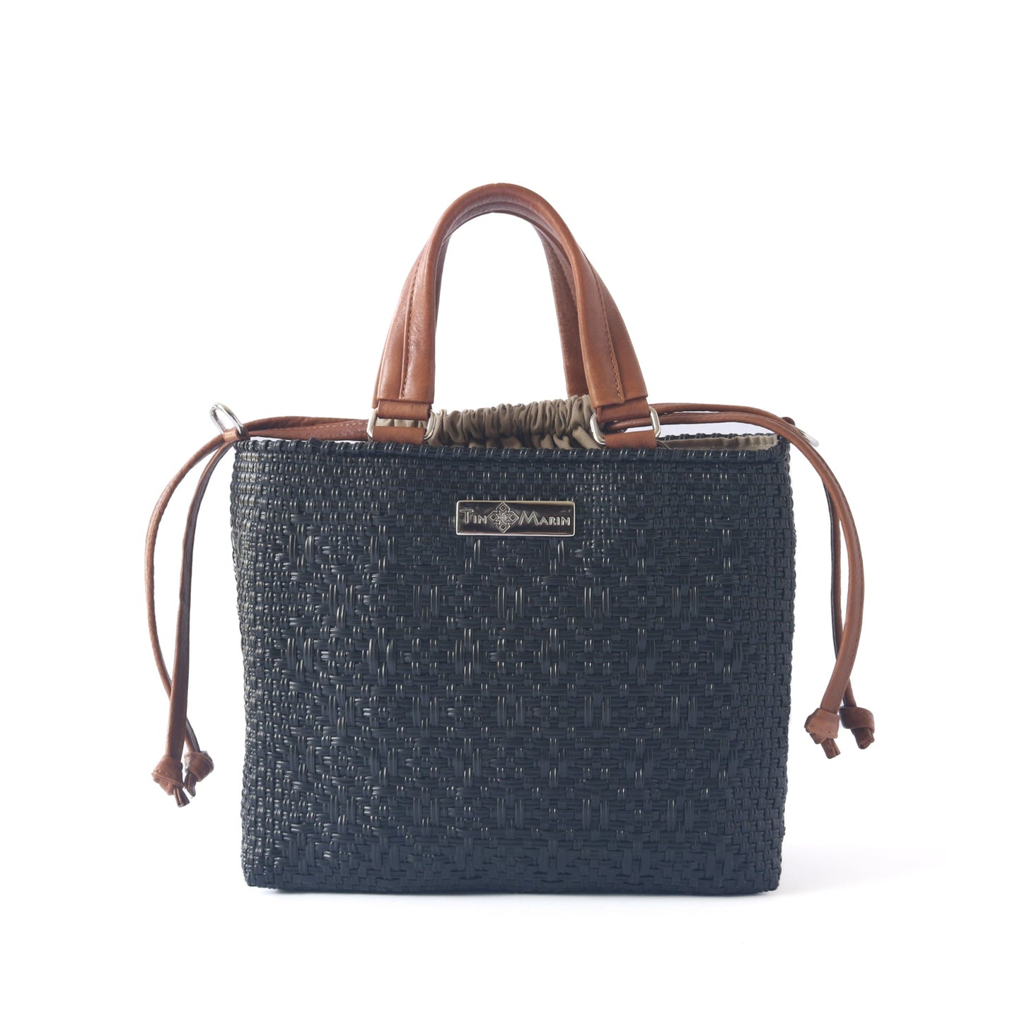 Tin Marin - All Black Medium Woven Crossbody Drawstring Bag