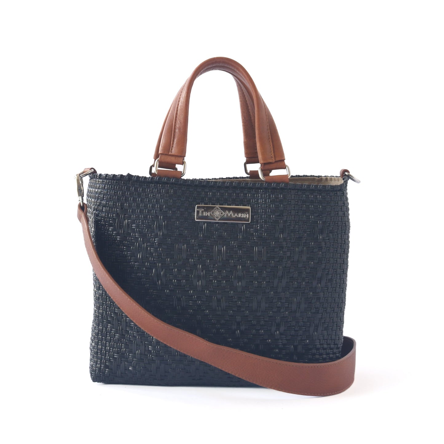 Tin Marin - All Black Medium Woven Crossbody Drawstring Bag
